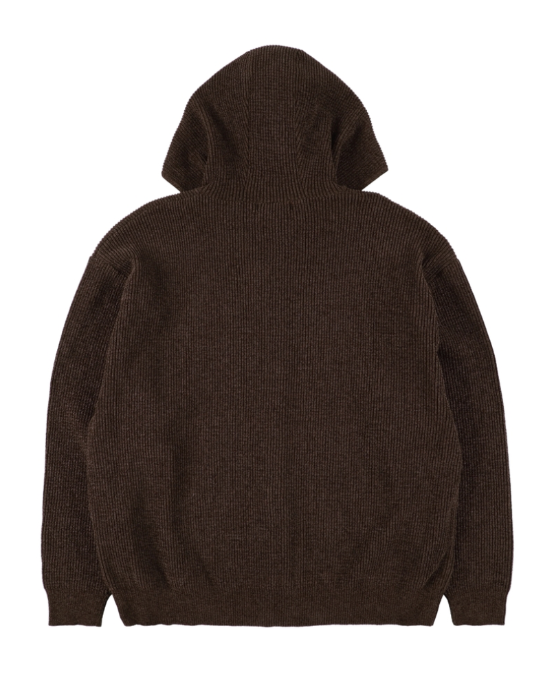 CORDY KNIT ZIP HOODIE / brown
