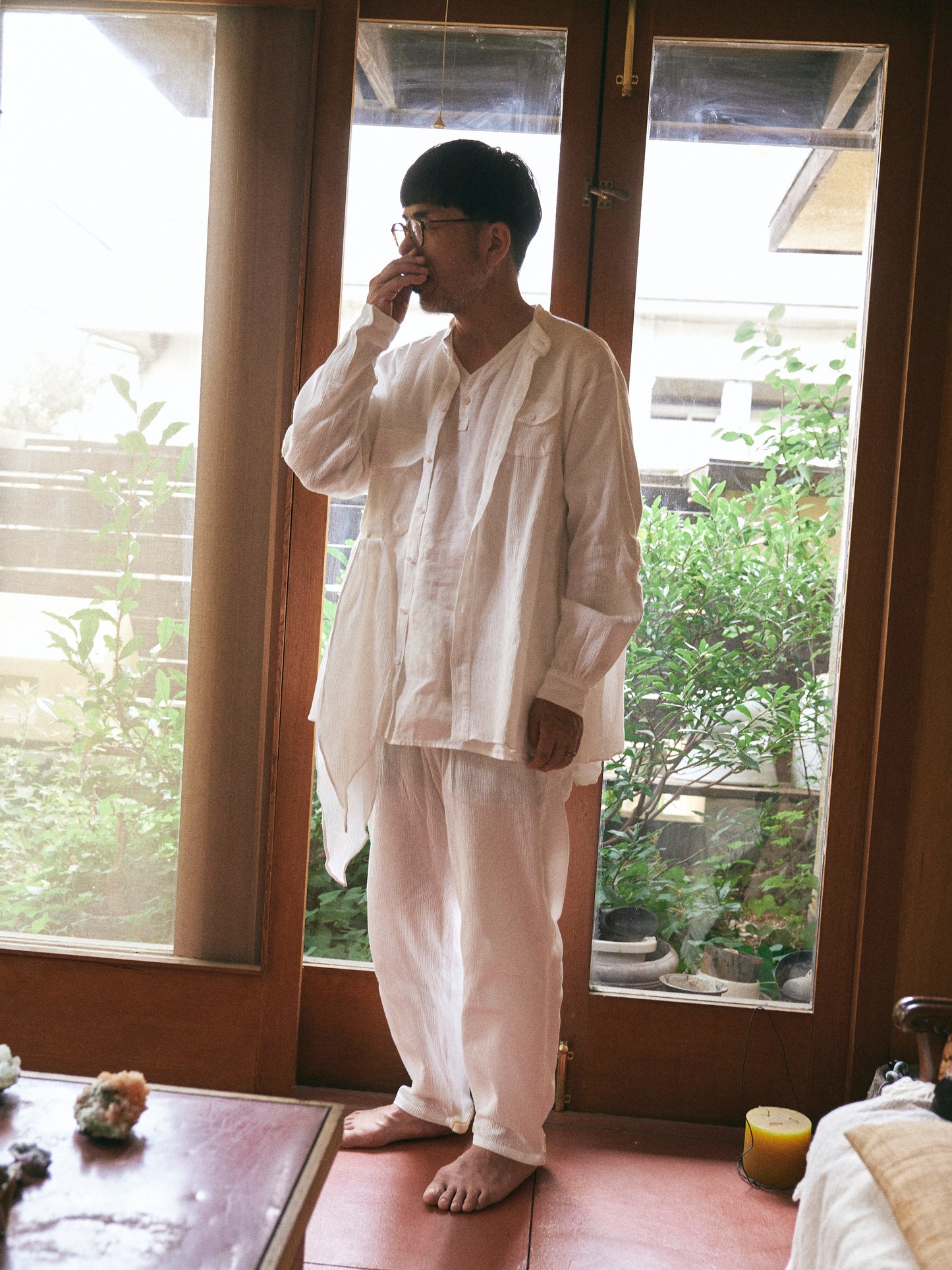 "eatable of many orders" / Celebration Scarf Shirts / off white