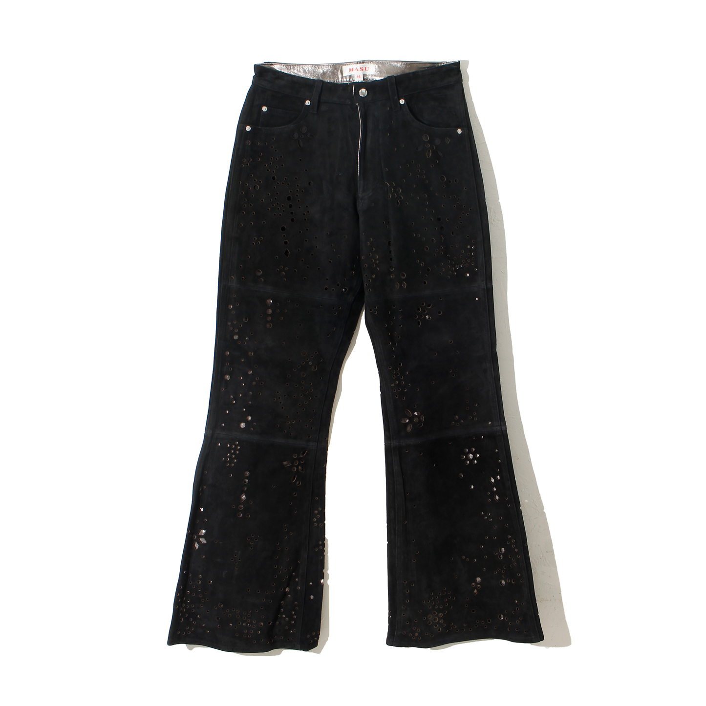 GALAXY-CUT LEATHER FLARE PANTS / black