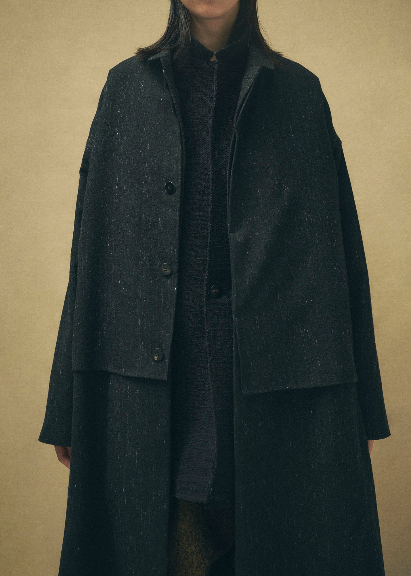 Cosmos Wool Flap Coat / black