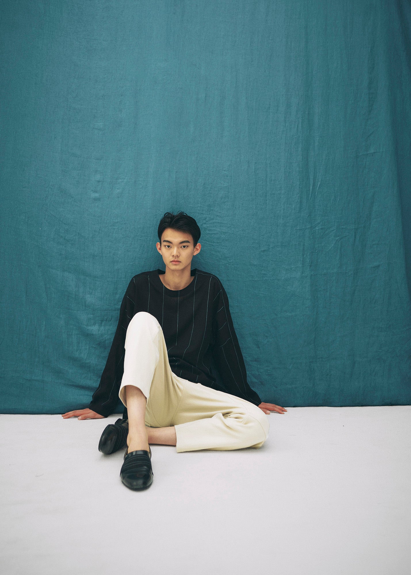 Pin-stripe khadicotton long pullover