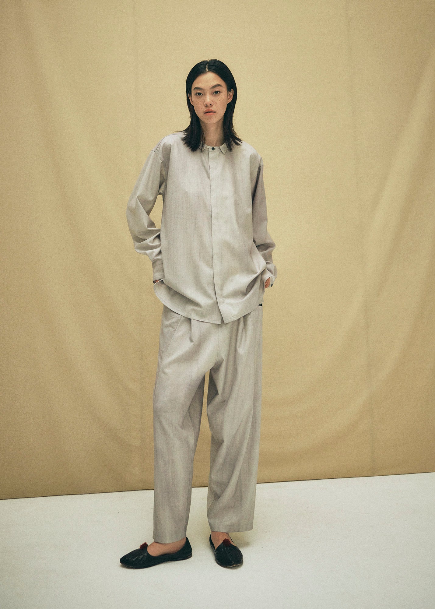 Uneven Dyed Flyfront Shirt / gray-white