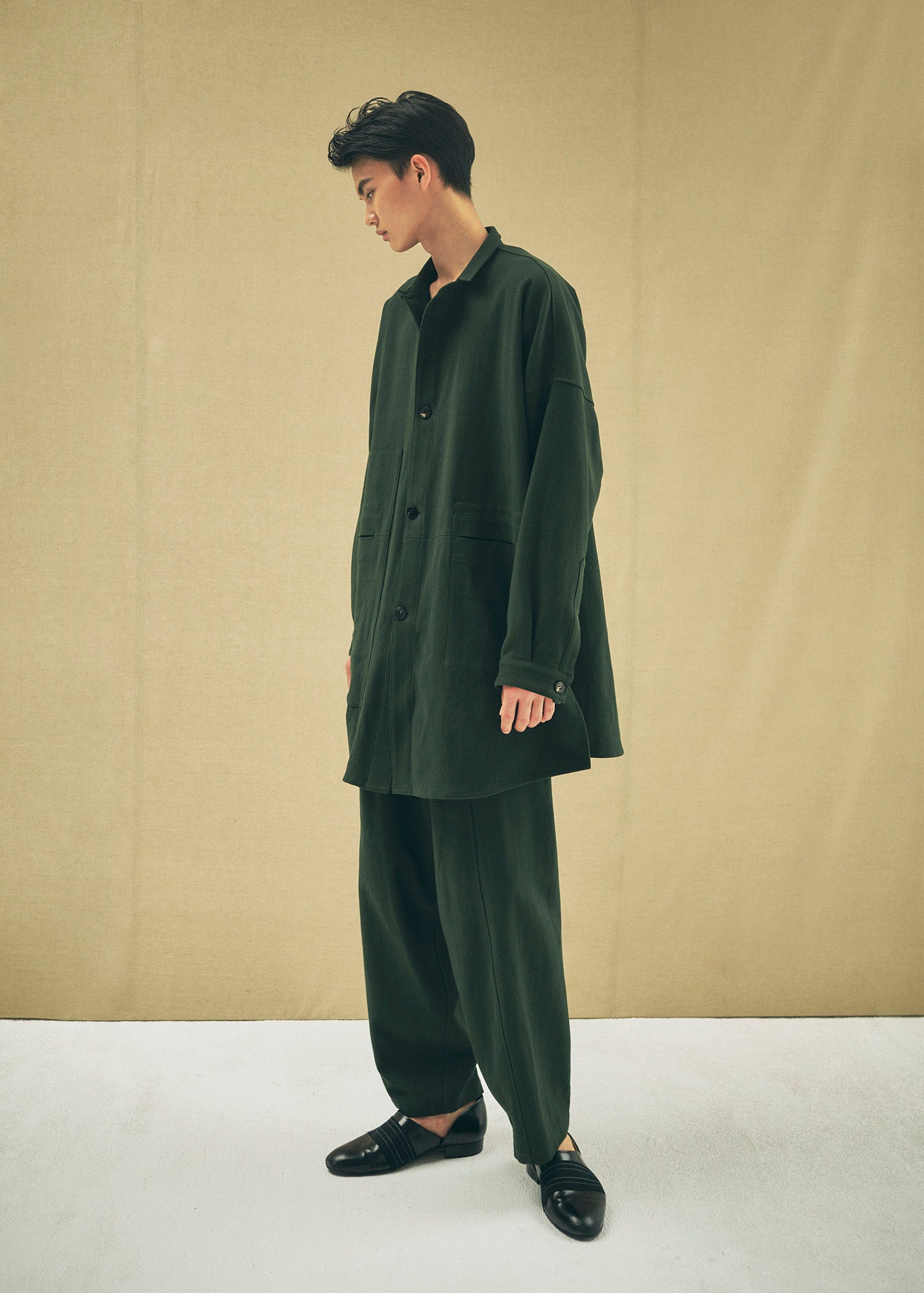 6ply KhadiCotton Switching Wide Pants / KHAKI-GREEN