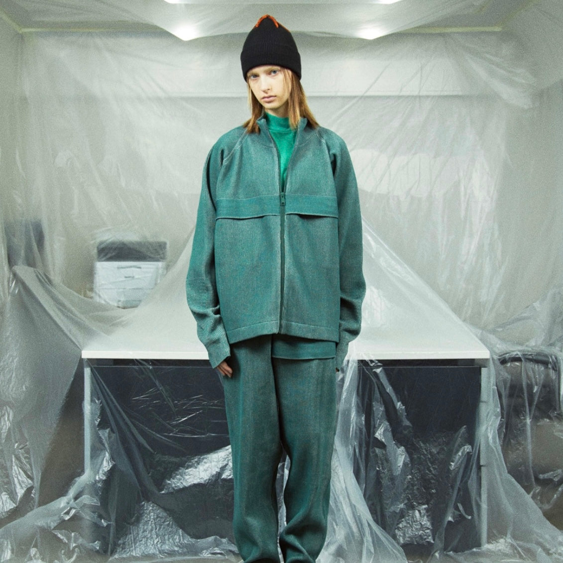 RIDGE KNIT JACKET /green
