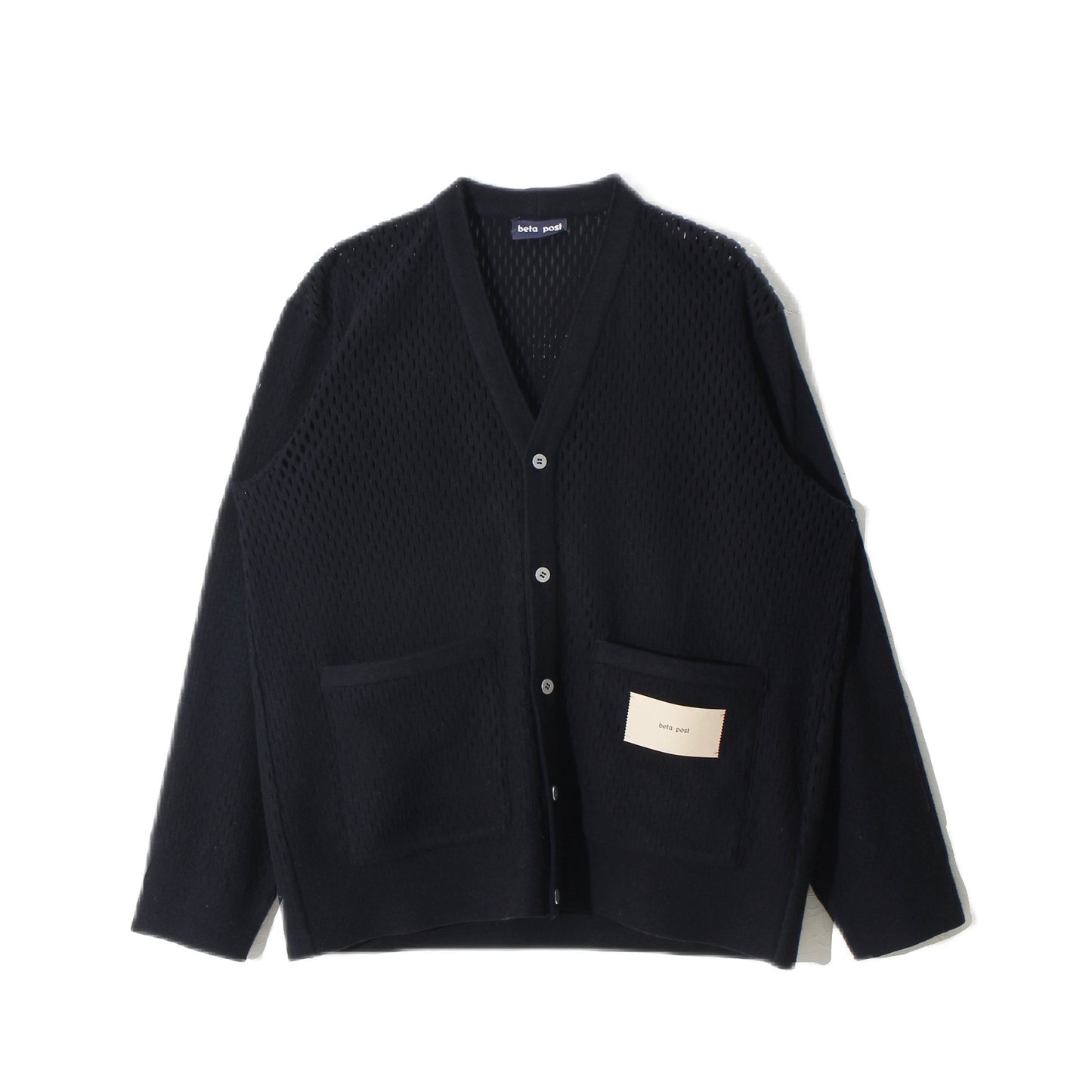 slited melton cardigan / navy