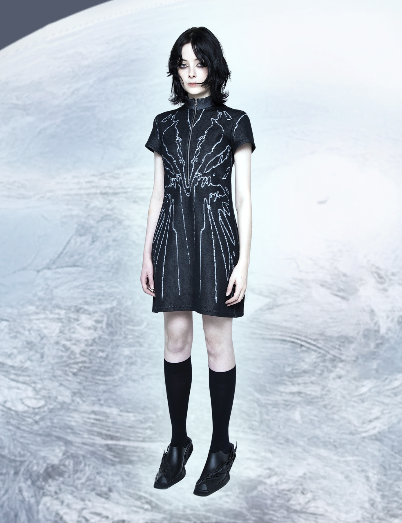 "Bionic Synapse" Jacquard knit dress / black