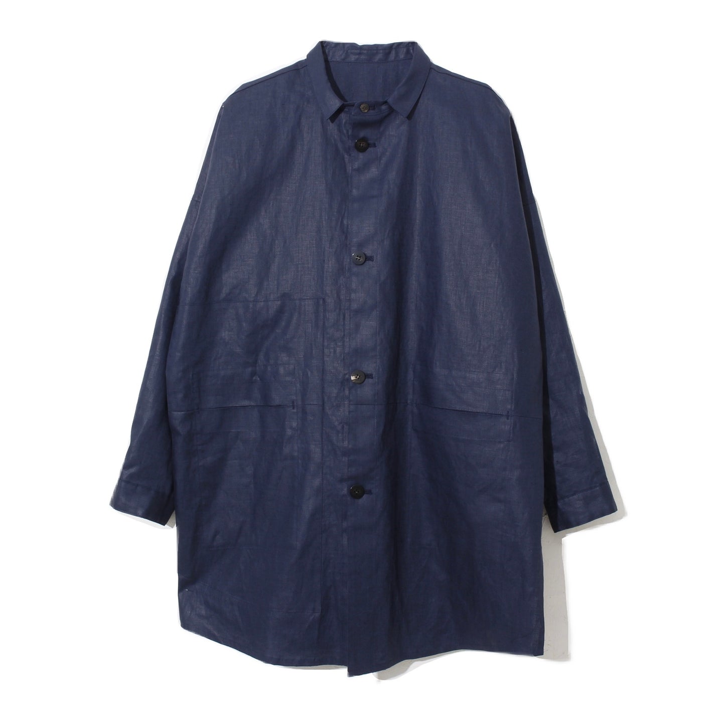 Glazed Linen Pasted Cloth Shirt Coat / navy