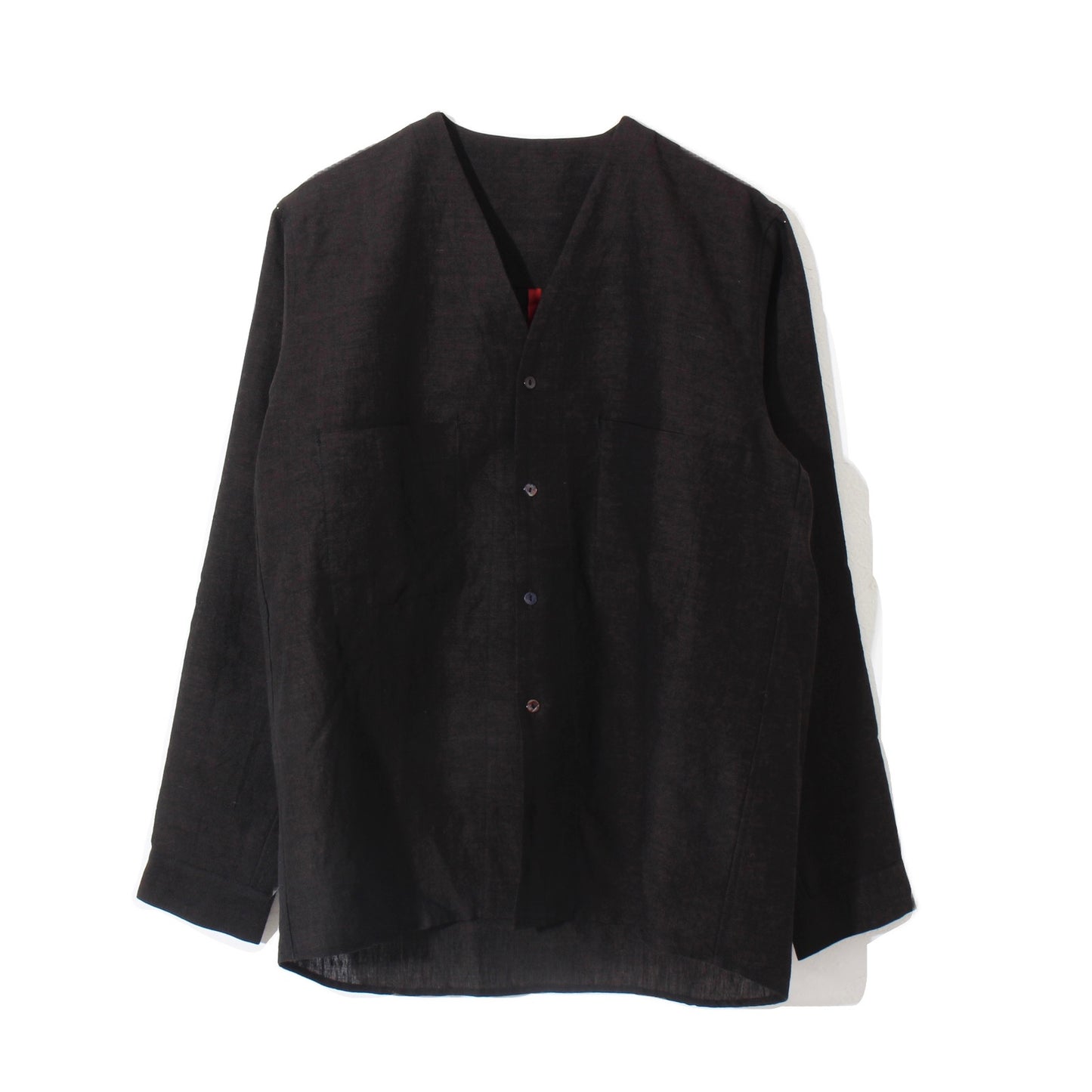 Linenwool nocoller shirts / black