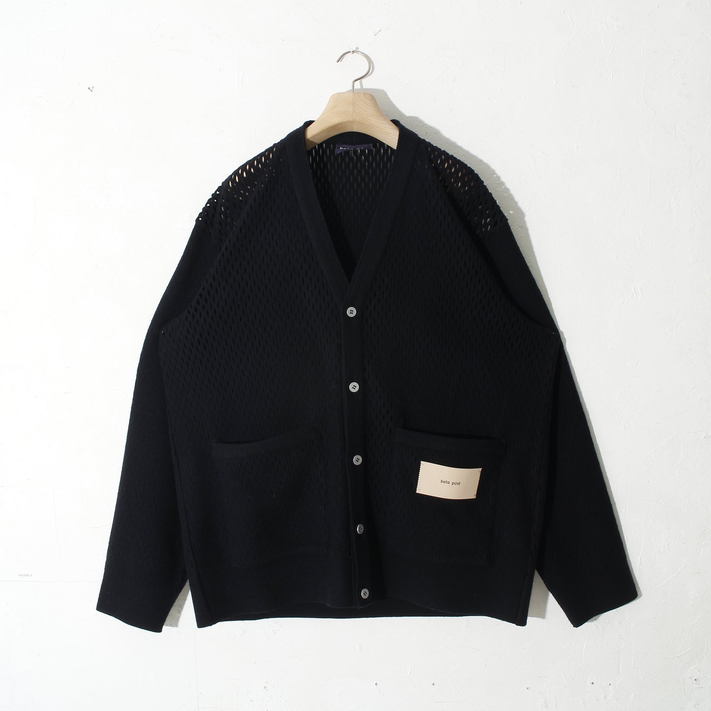 slited melton cardigan / navy