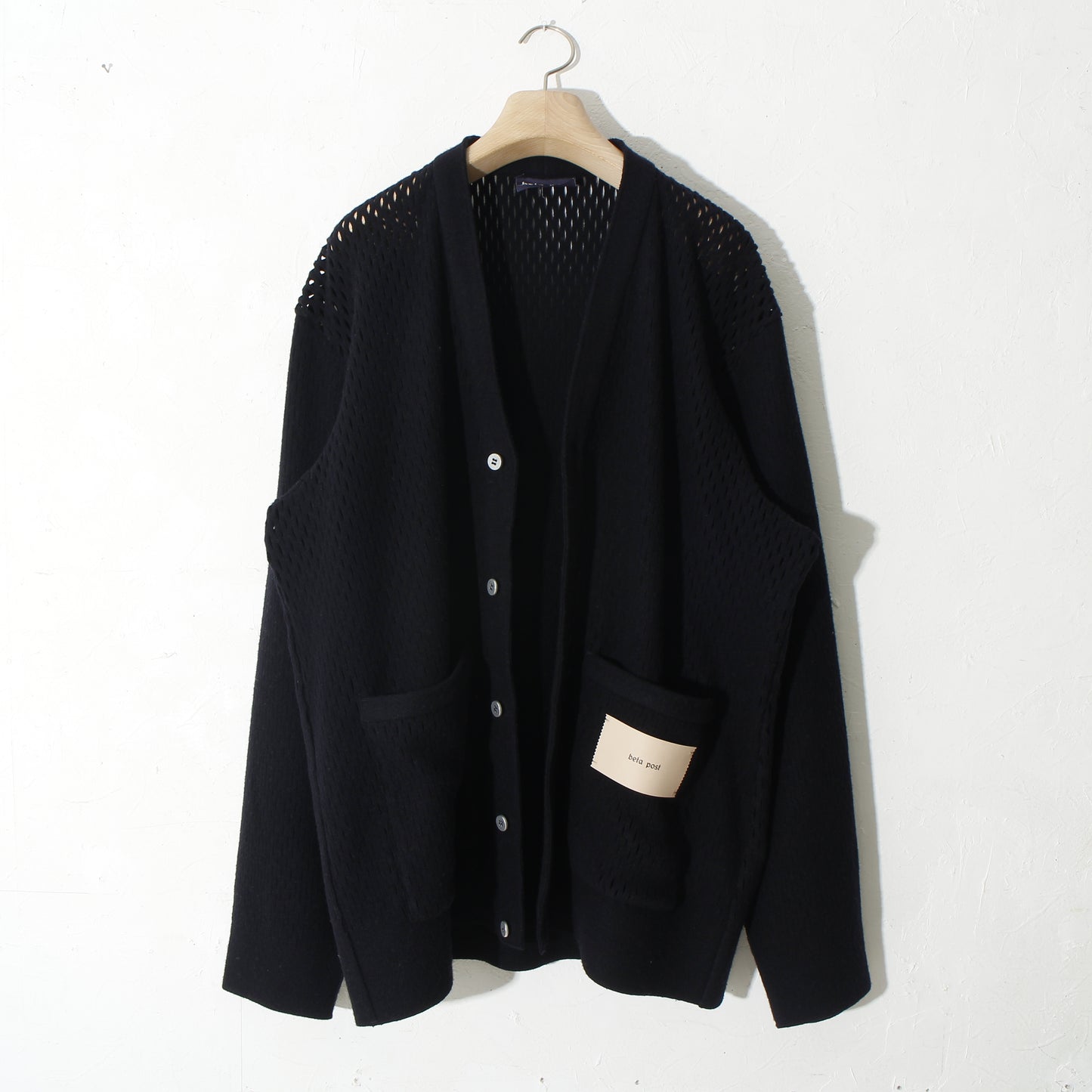 slited melton cardigan / navy