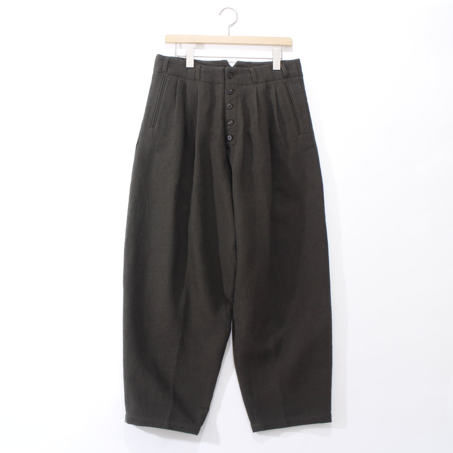 cotton linen wool 3tuck pants / khaki