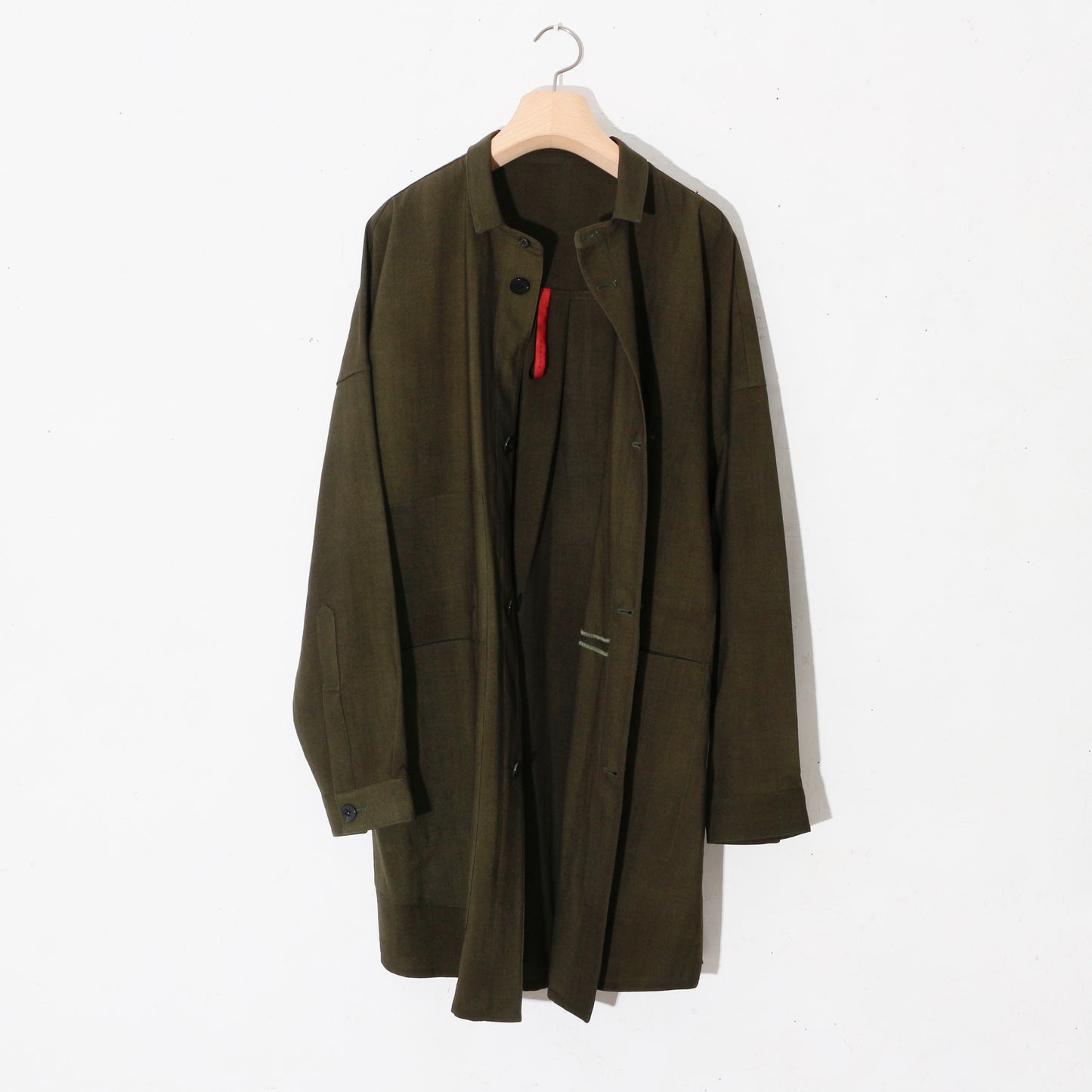 Uneven Dyed Pated Shirt Coat / D.green