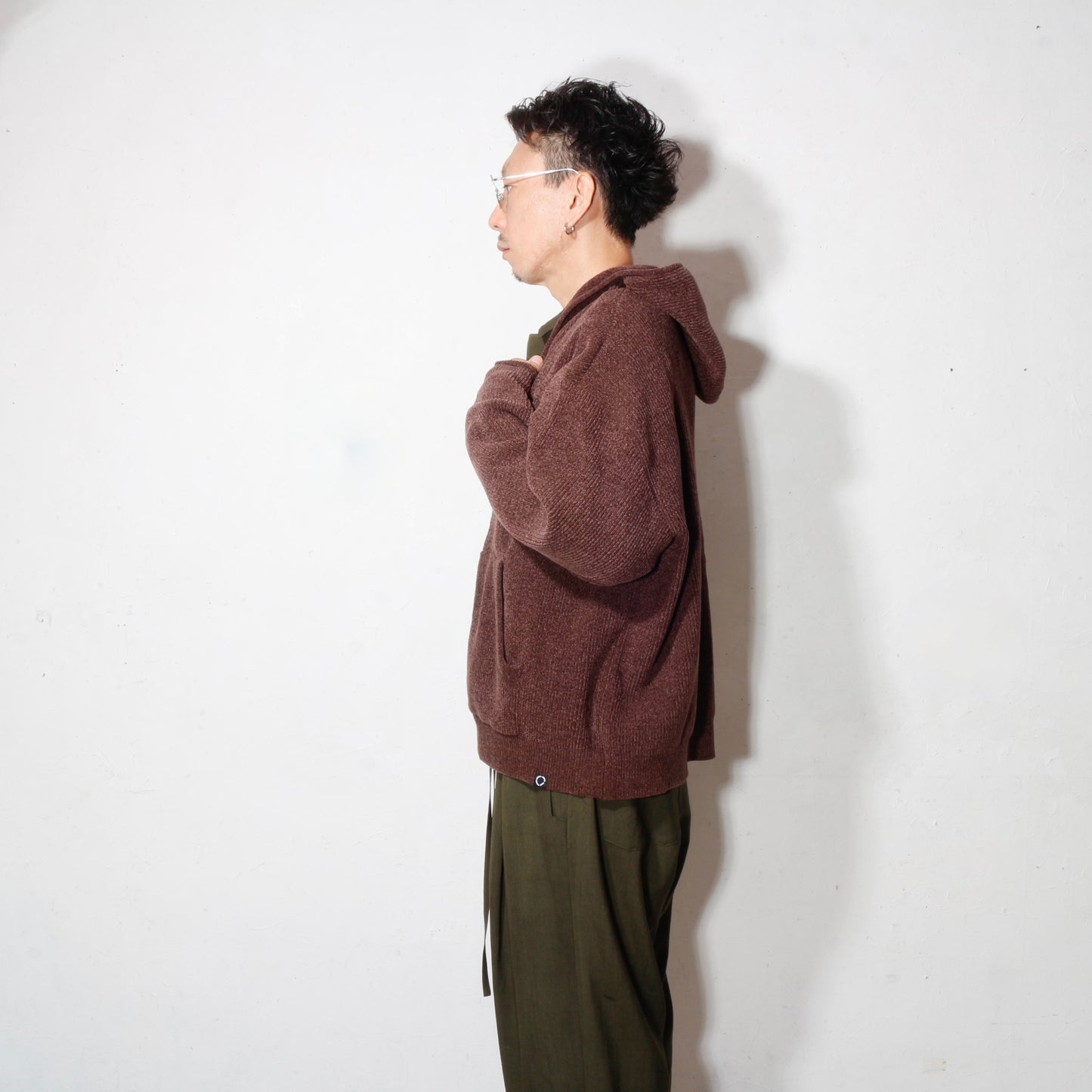CORDY KNIT ZIP HOODIE / brown