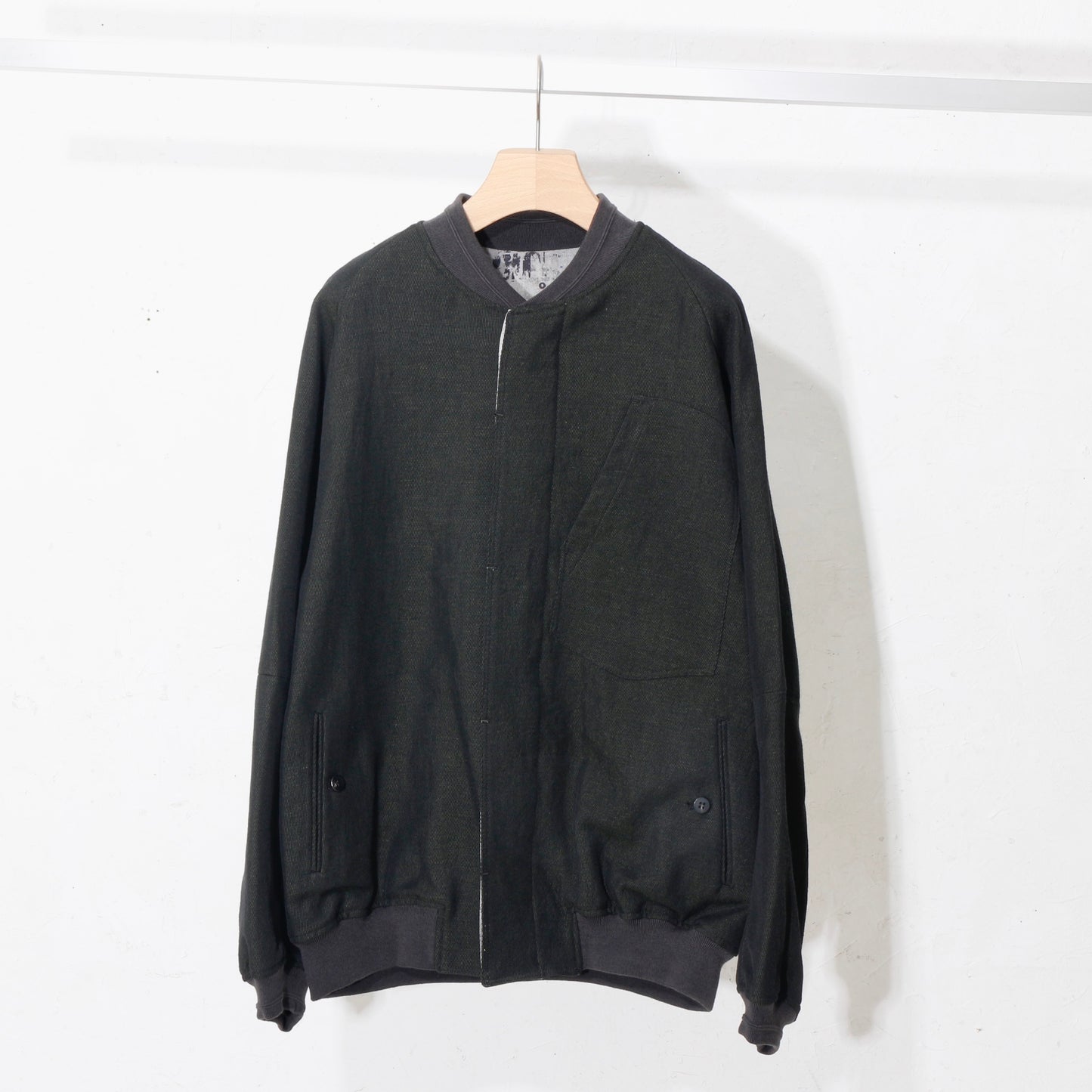 Reversible Linen Wool Blouson / khaki black