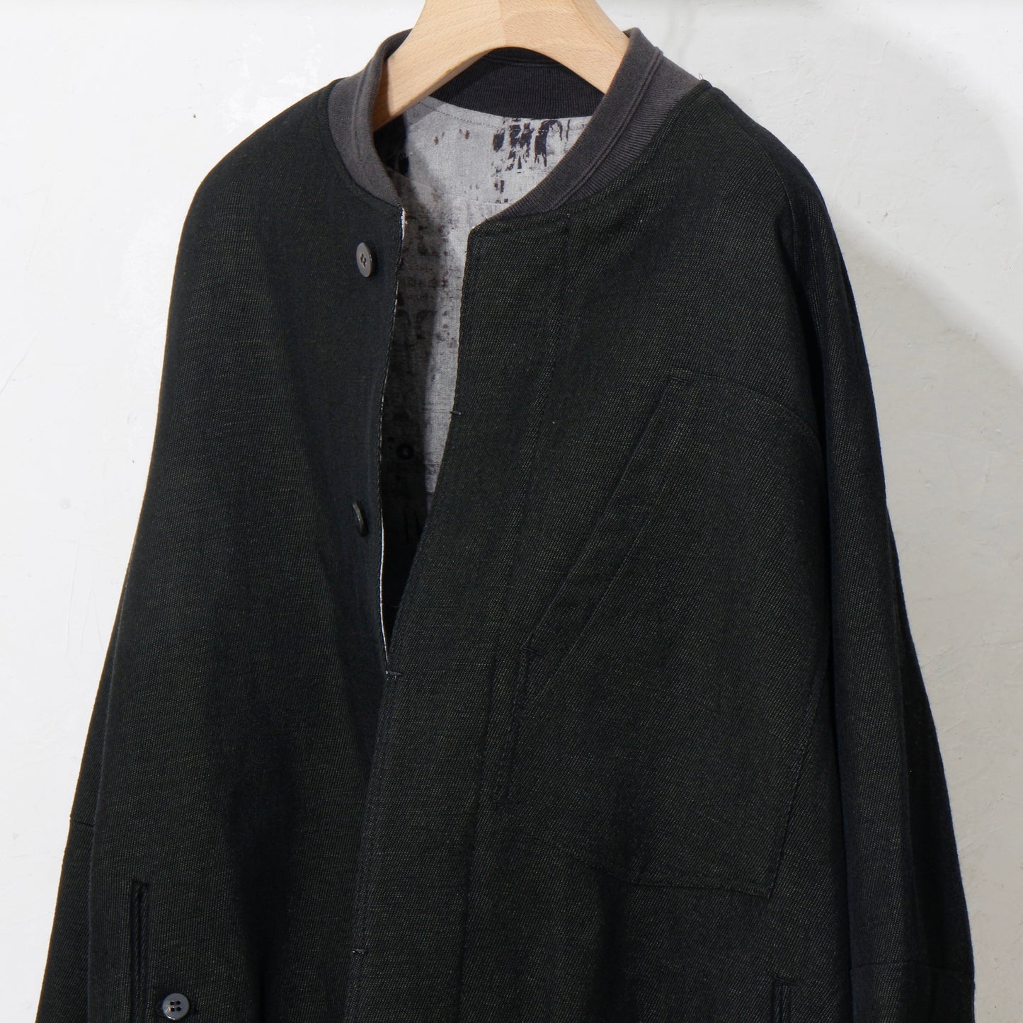 Reversible Linen Wool Blouson / khaki black