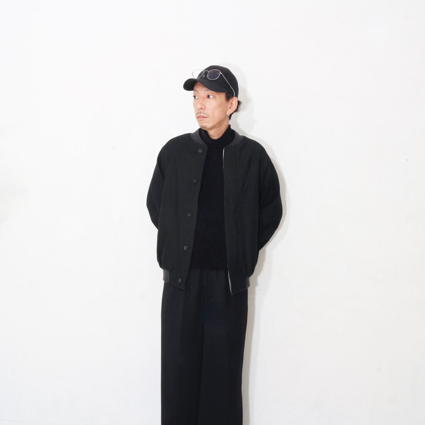 Reversible Linen Wool Blouson / khaki black