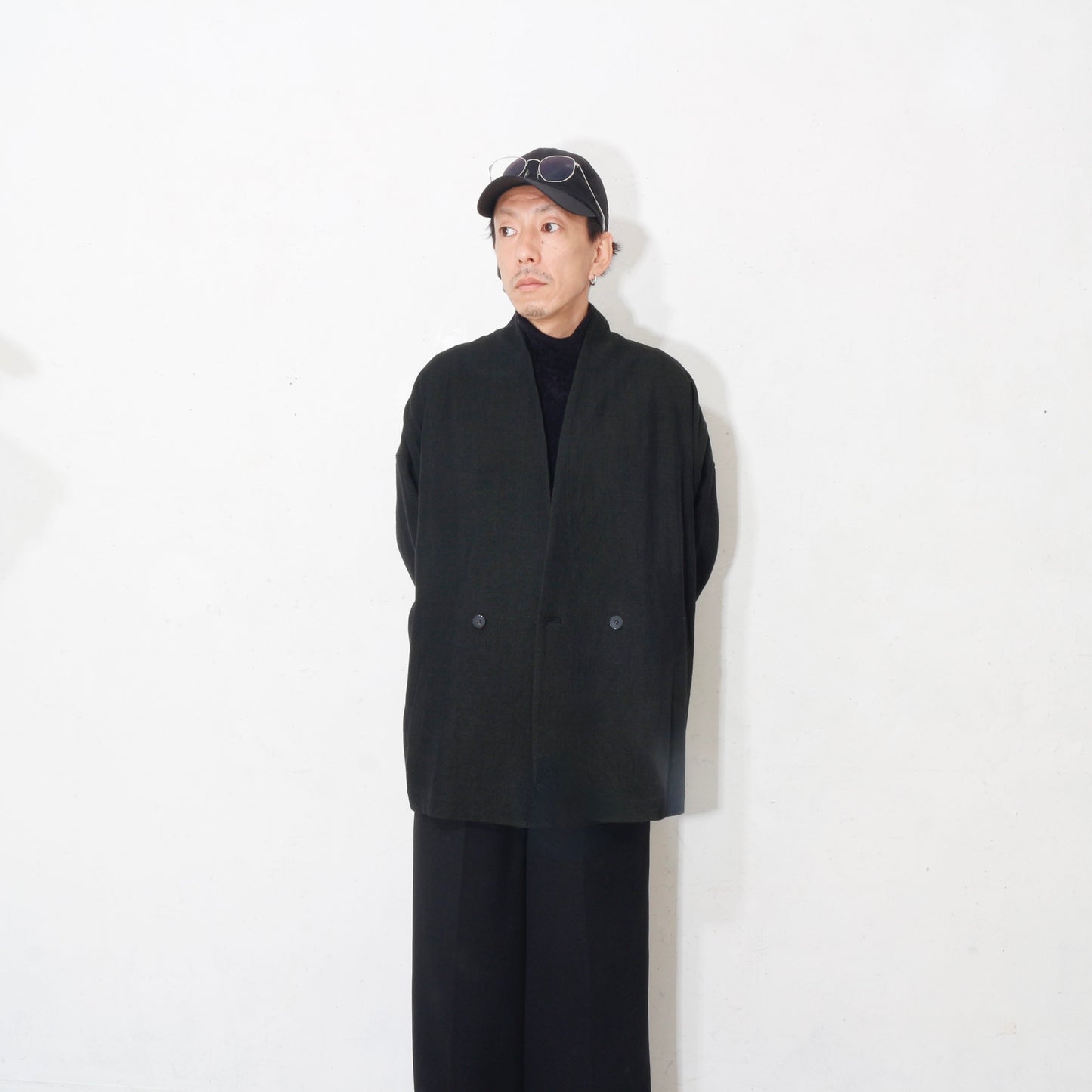 Linen Wool Jacket / kahki black