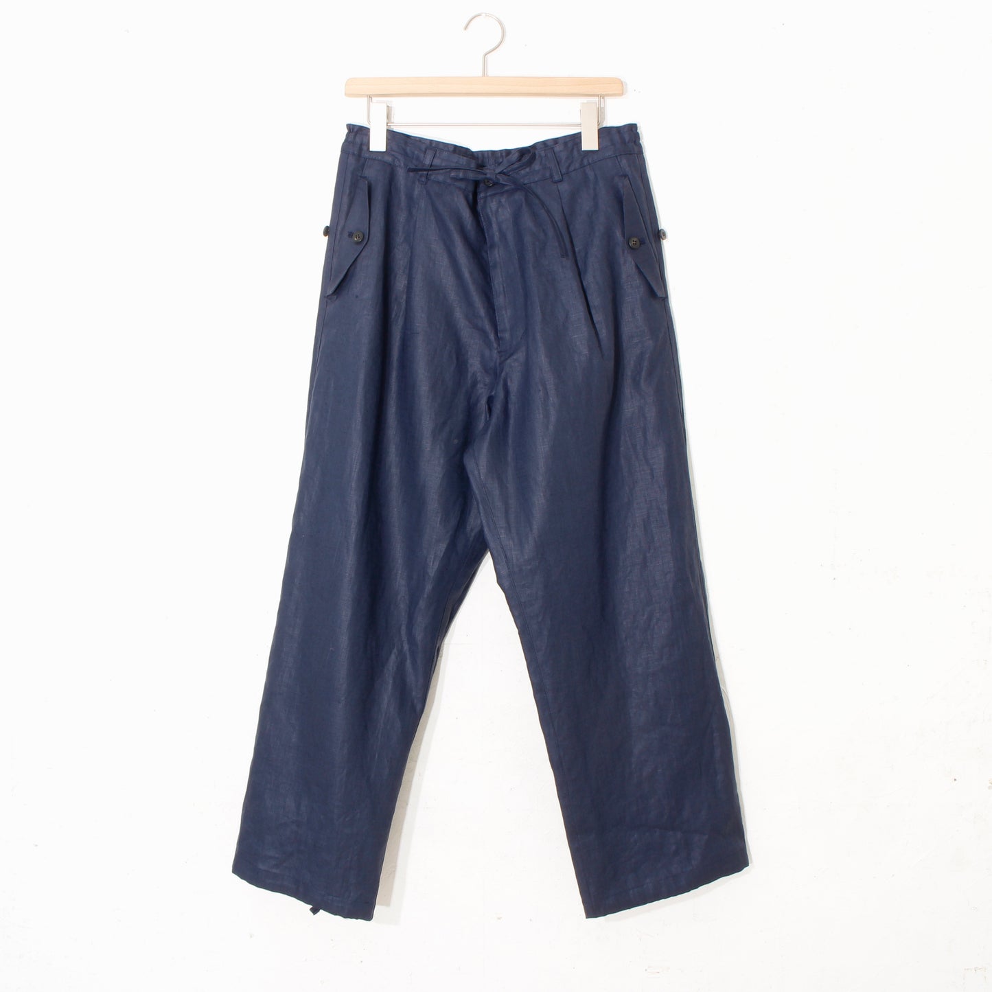 Glazed Linen 1tuck Wide Pants / navy