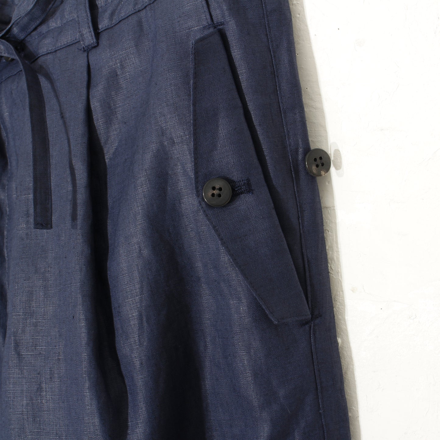 Glazed Linen 1tuck Wide Pants / navy