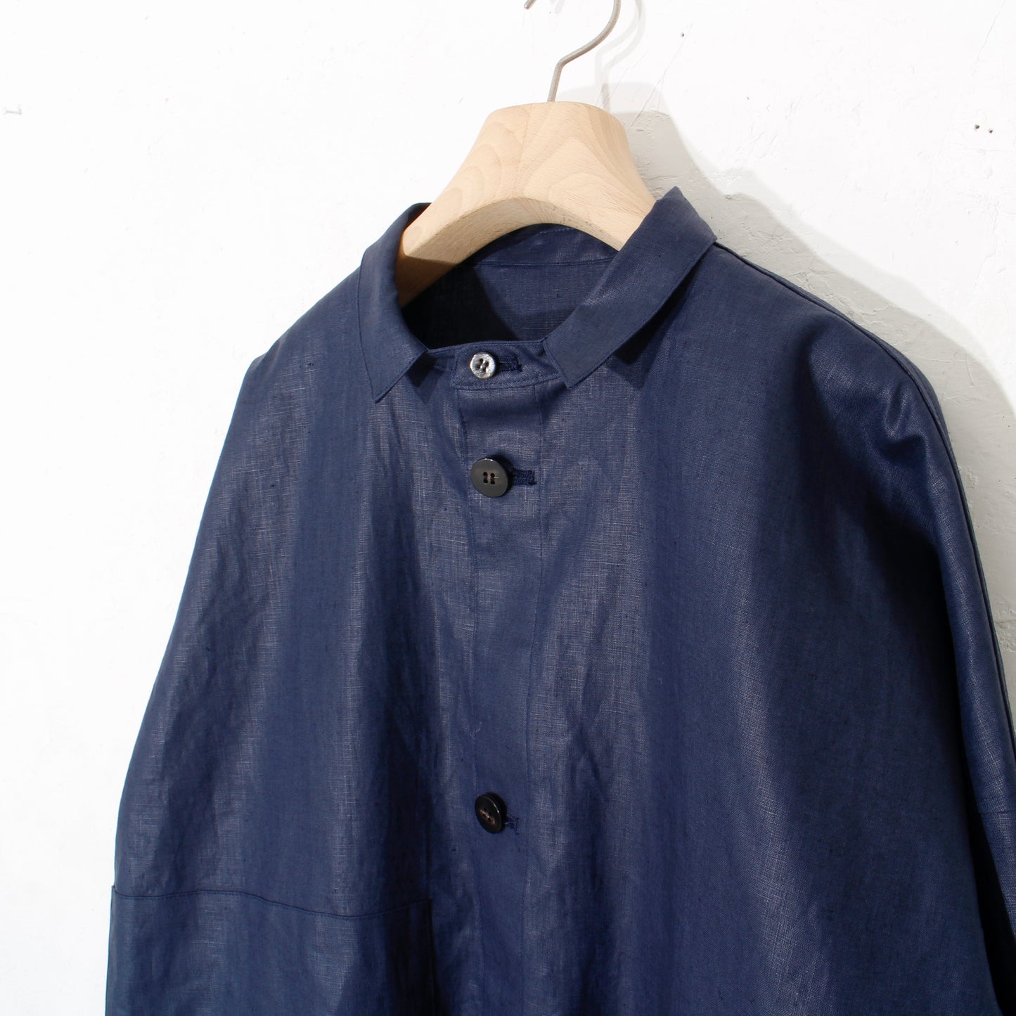 Glazed Linen Pasted Cloth Shirt Coat / navy