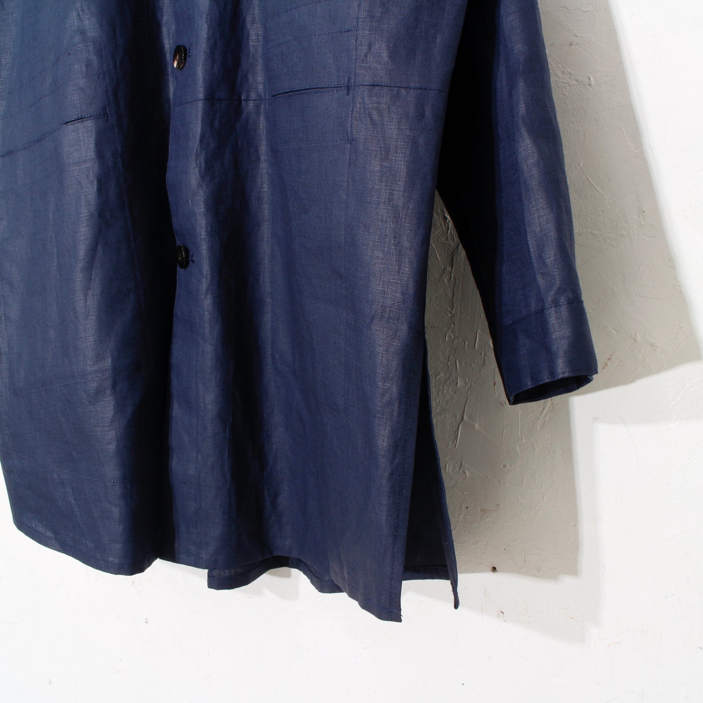 Glazed Linen Pasted Cloth Shirt Coat / navy