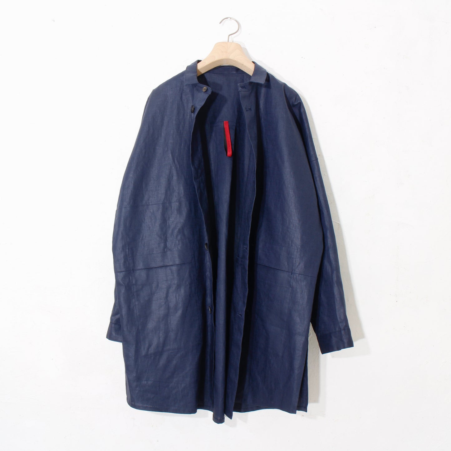Glazed Linen Pasted Cloth Shirt Coat / navy