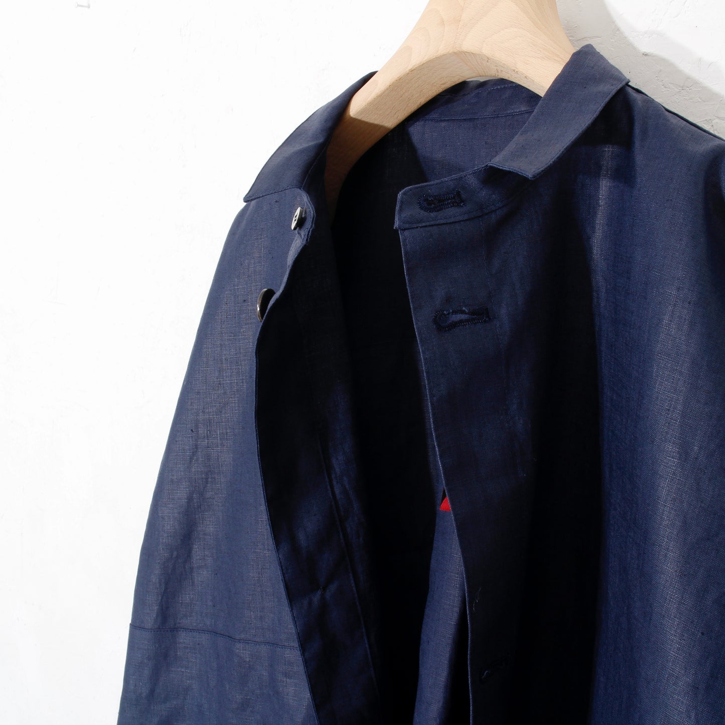 Glazed Linen Pasted Cloth Shirt Coat / navy