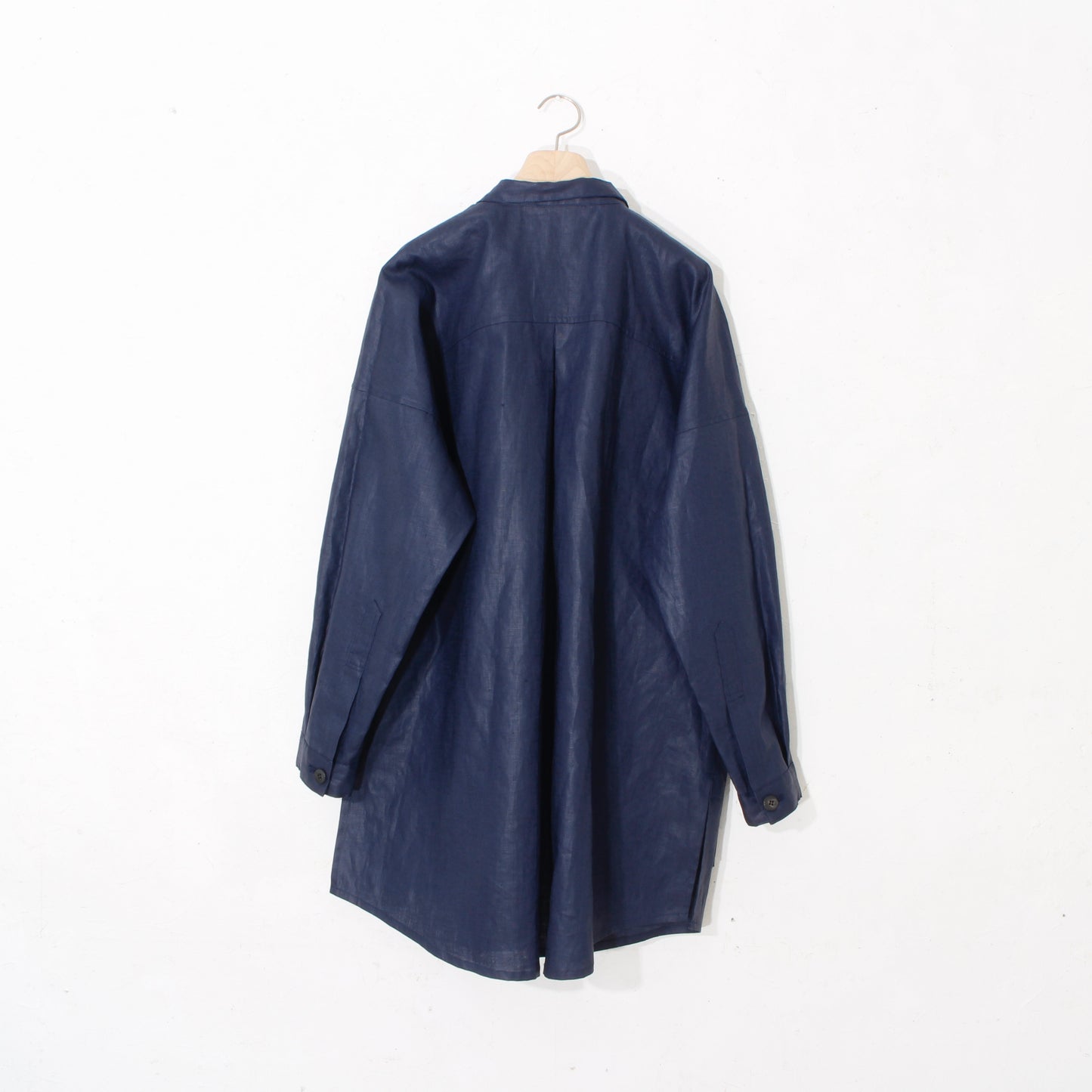 Glazed Linen Pasted Cloth Shirt Coat / navy