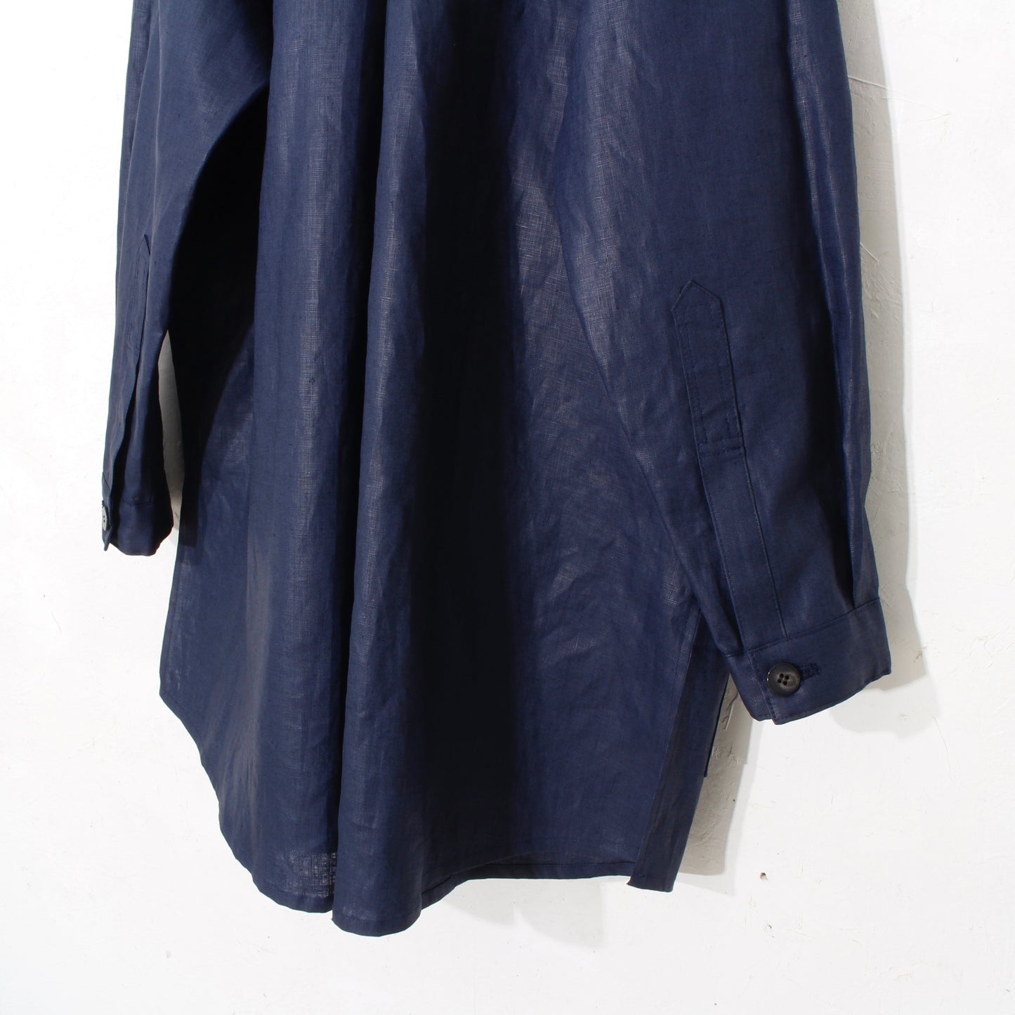 Glazed Linen Pasted Cloth Shirt Coat / navy