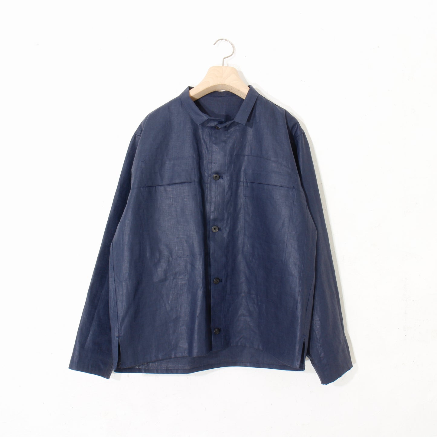Glazed Linen Short Shirt Jacket / navy