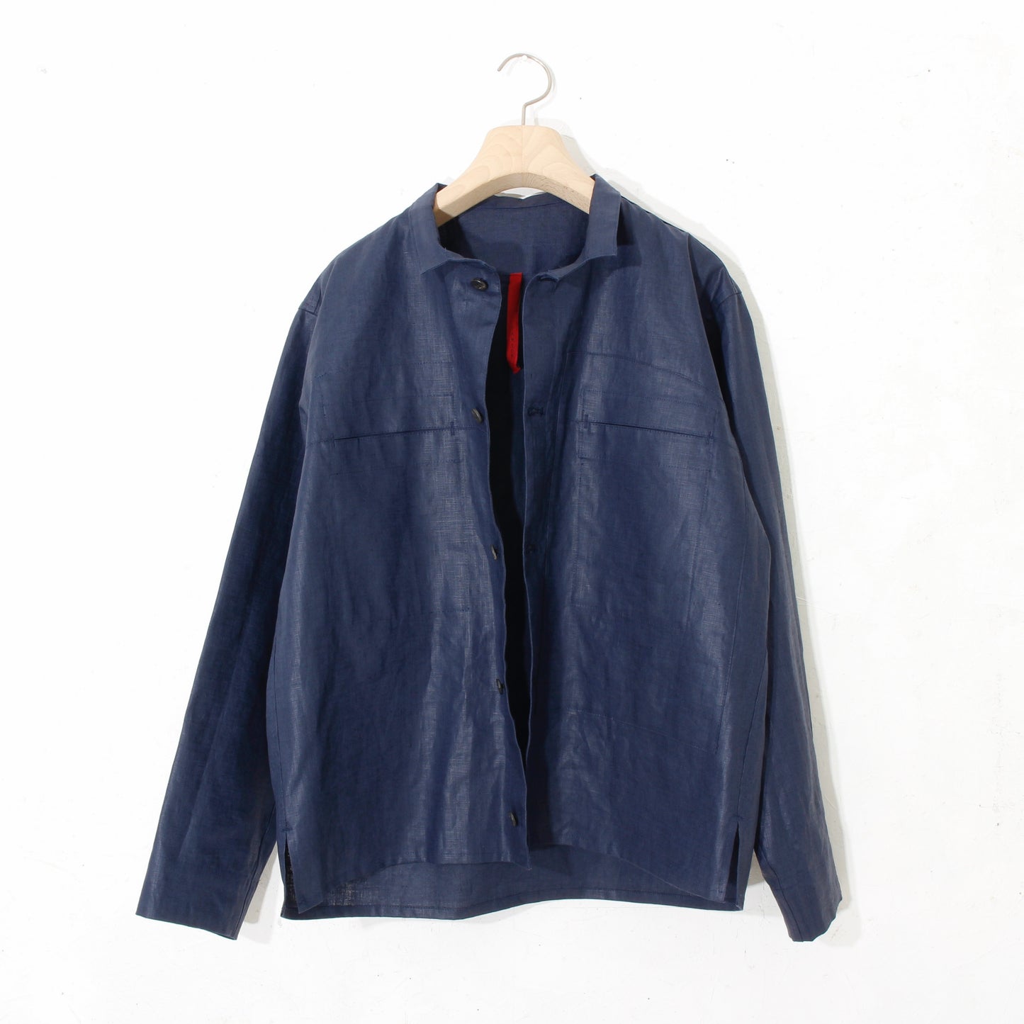 Glazed Linen Short Shirt Jacket / navy