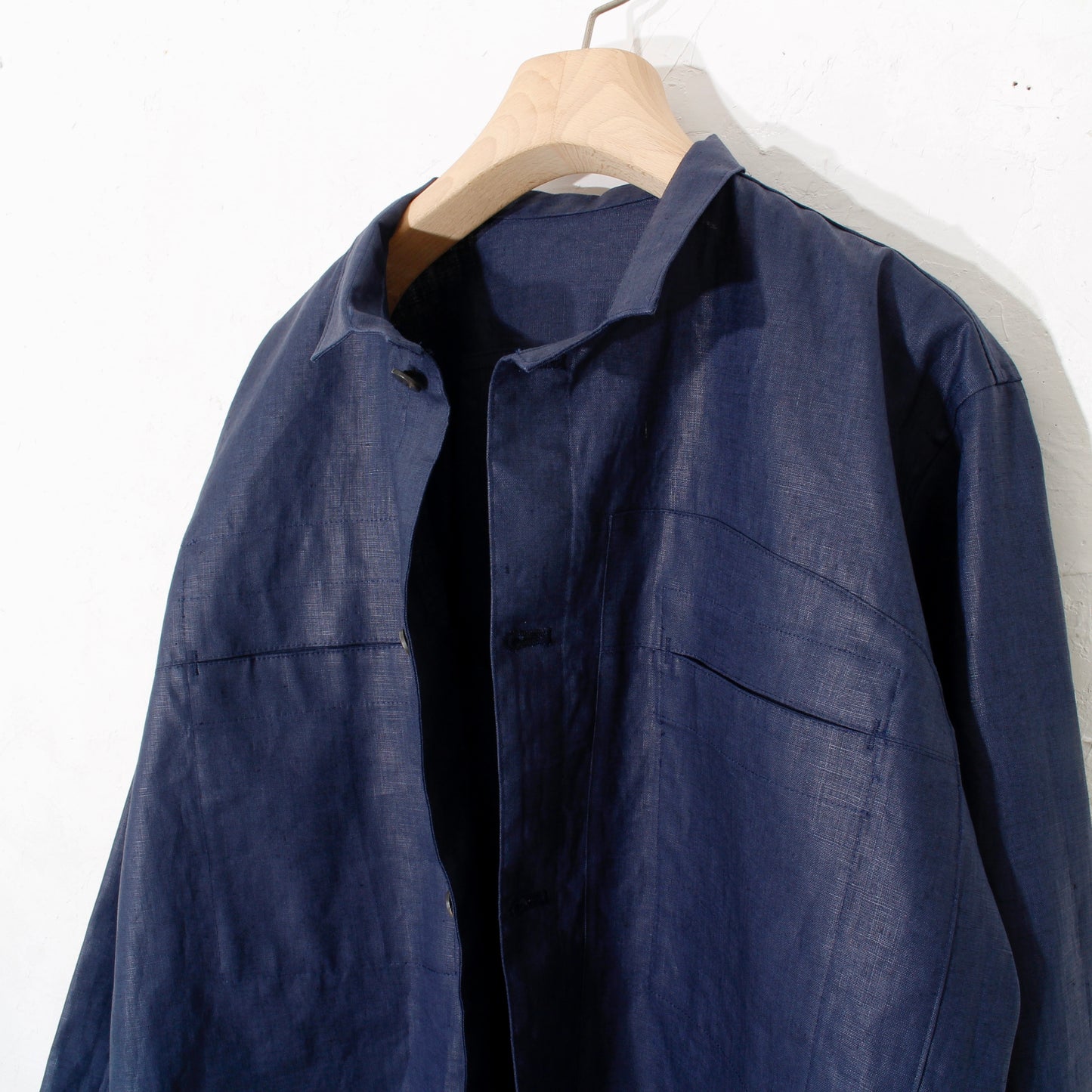 Glazed Linen Short Shirt Jacket / navy