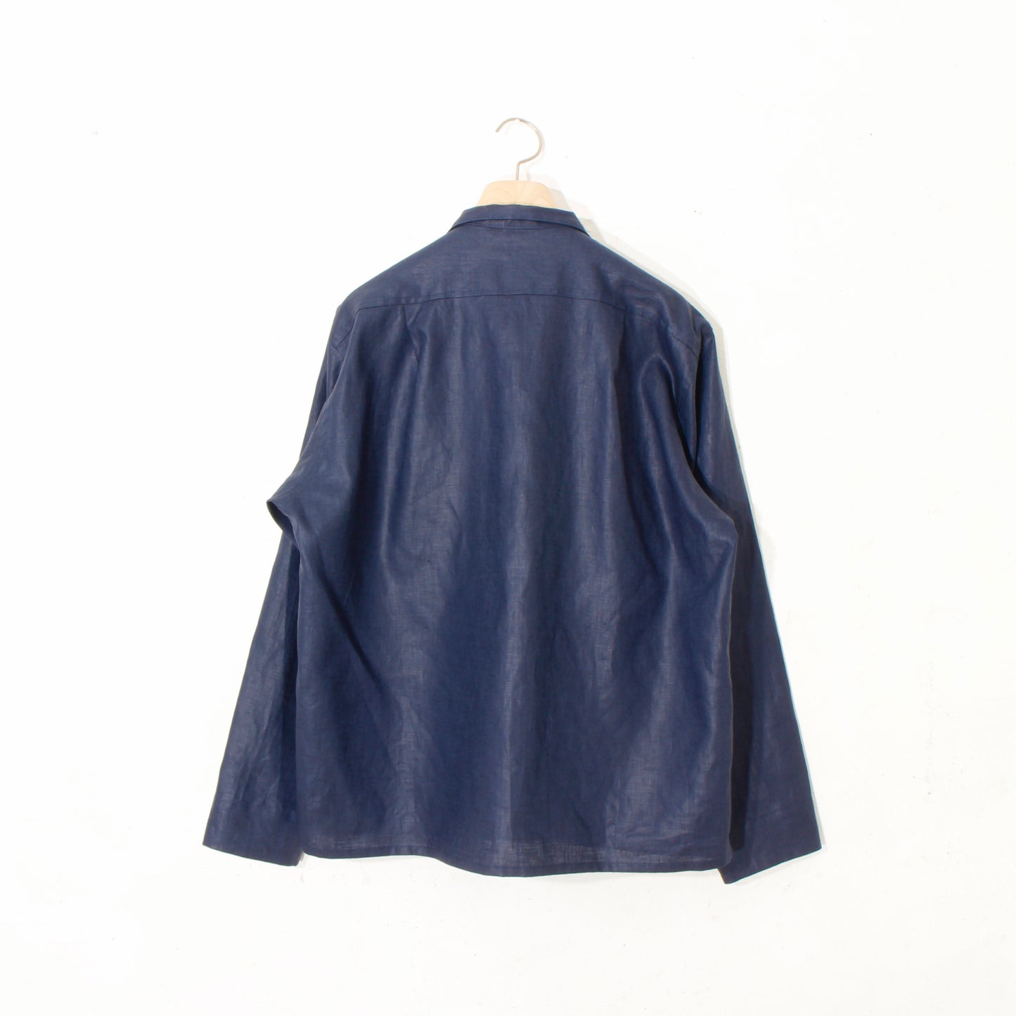 Glazed Linen Short Shirt Jacket / navy