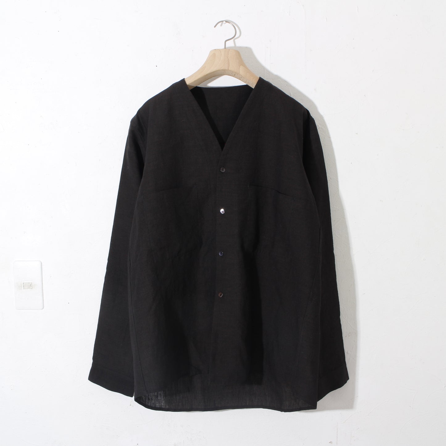 Linenwool nocoller shirts / black