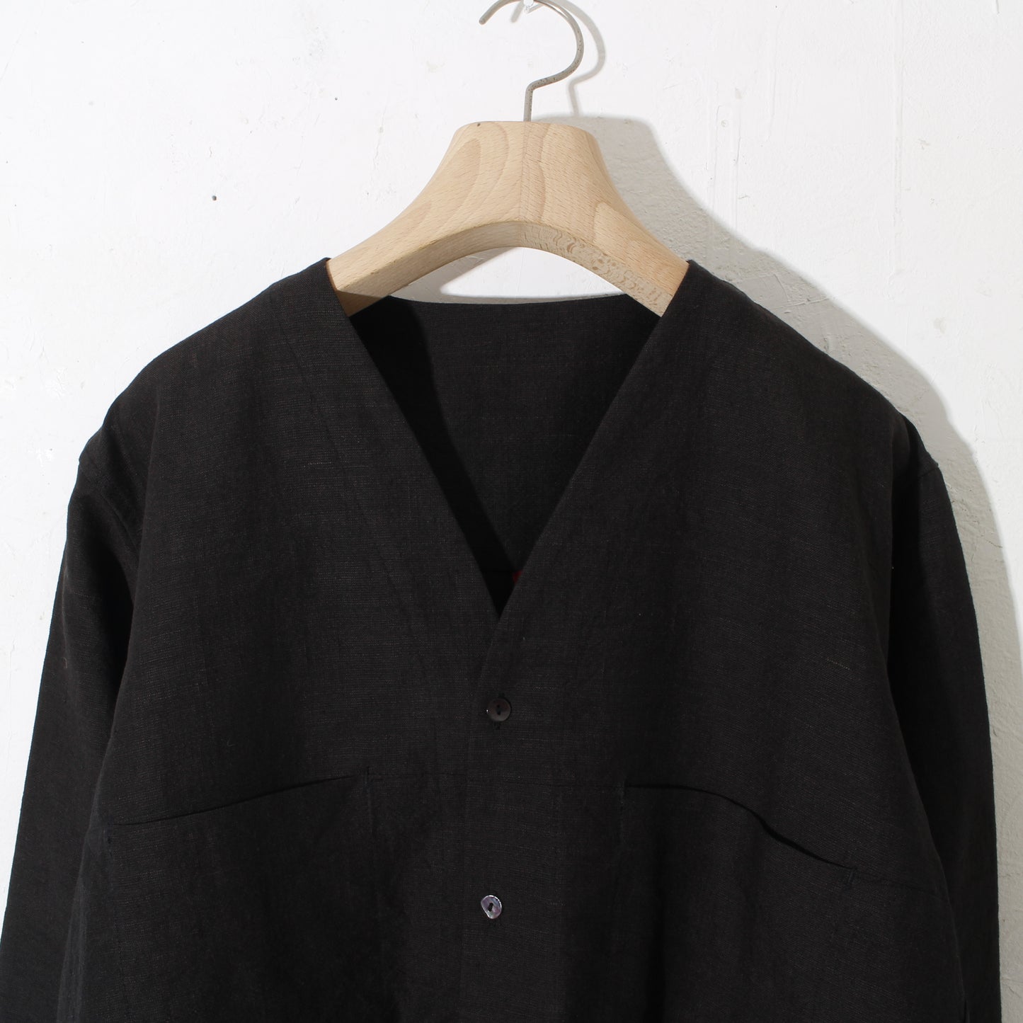 Linenwool nocoller shirts / black