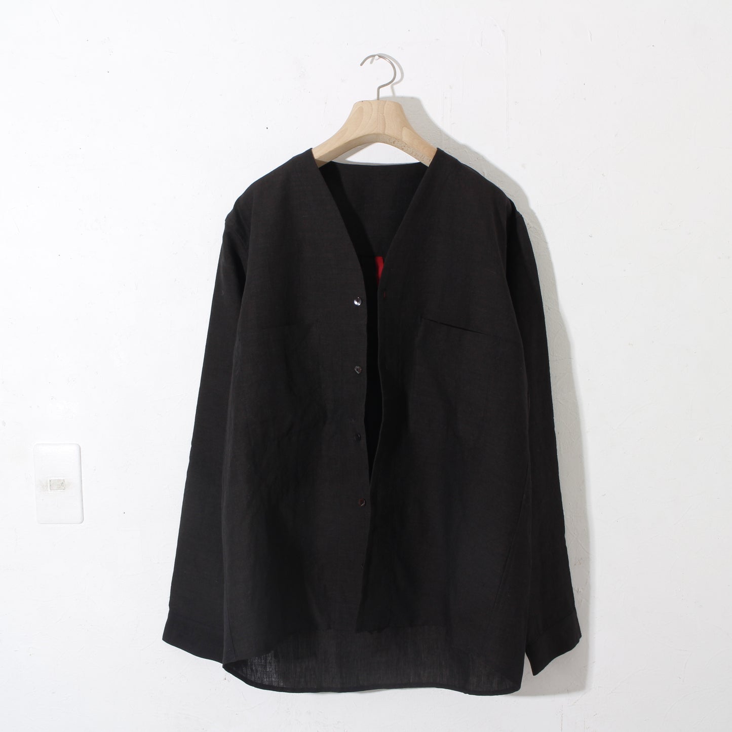 Linenwool nocoller shirts / black
