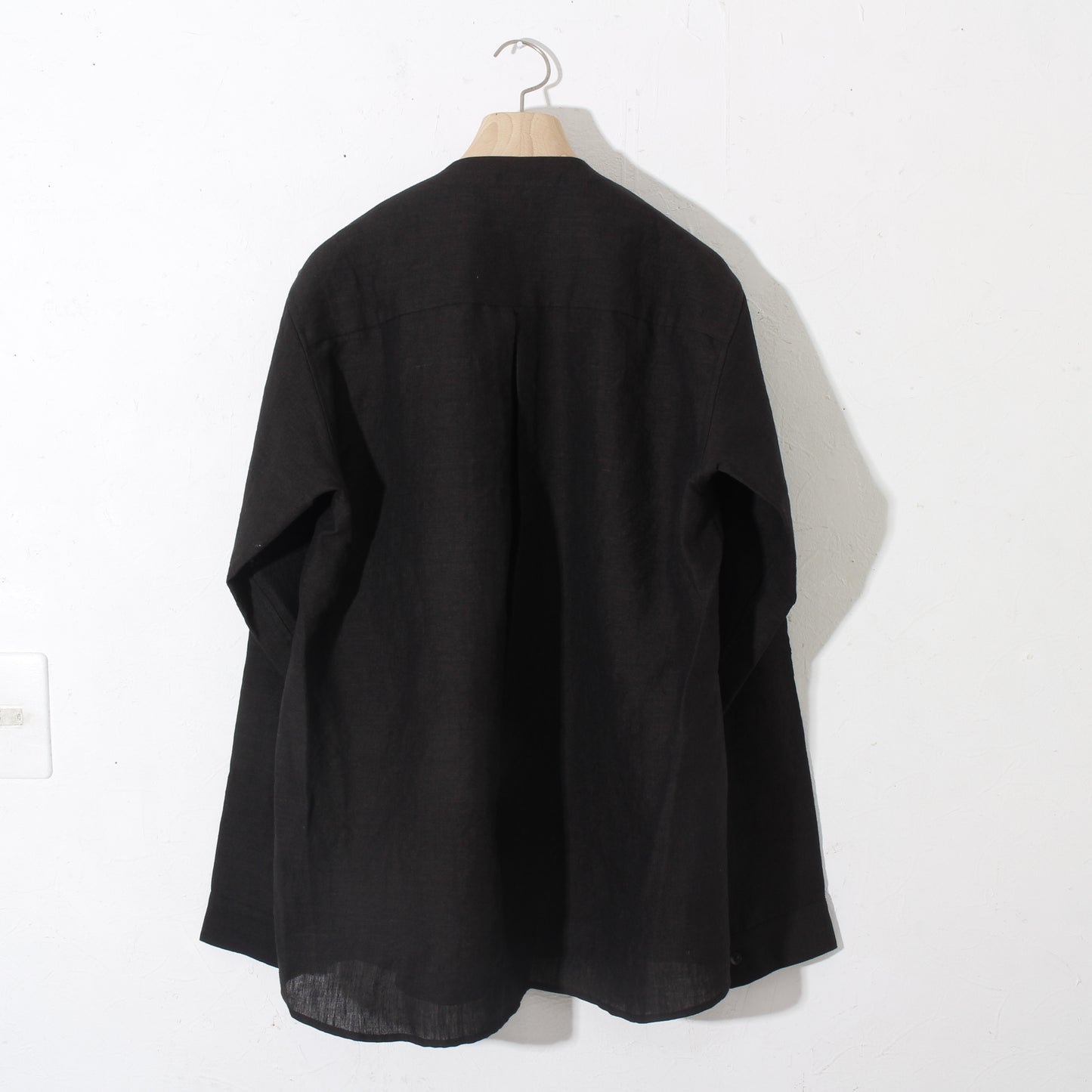 Linenwool nocoller shirts / black