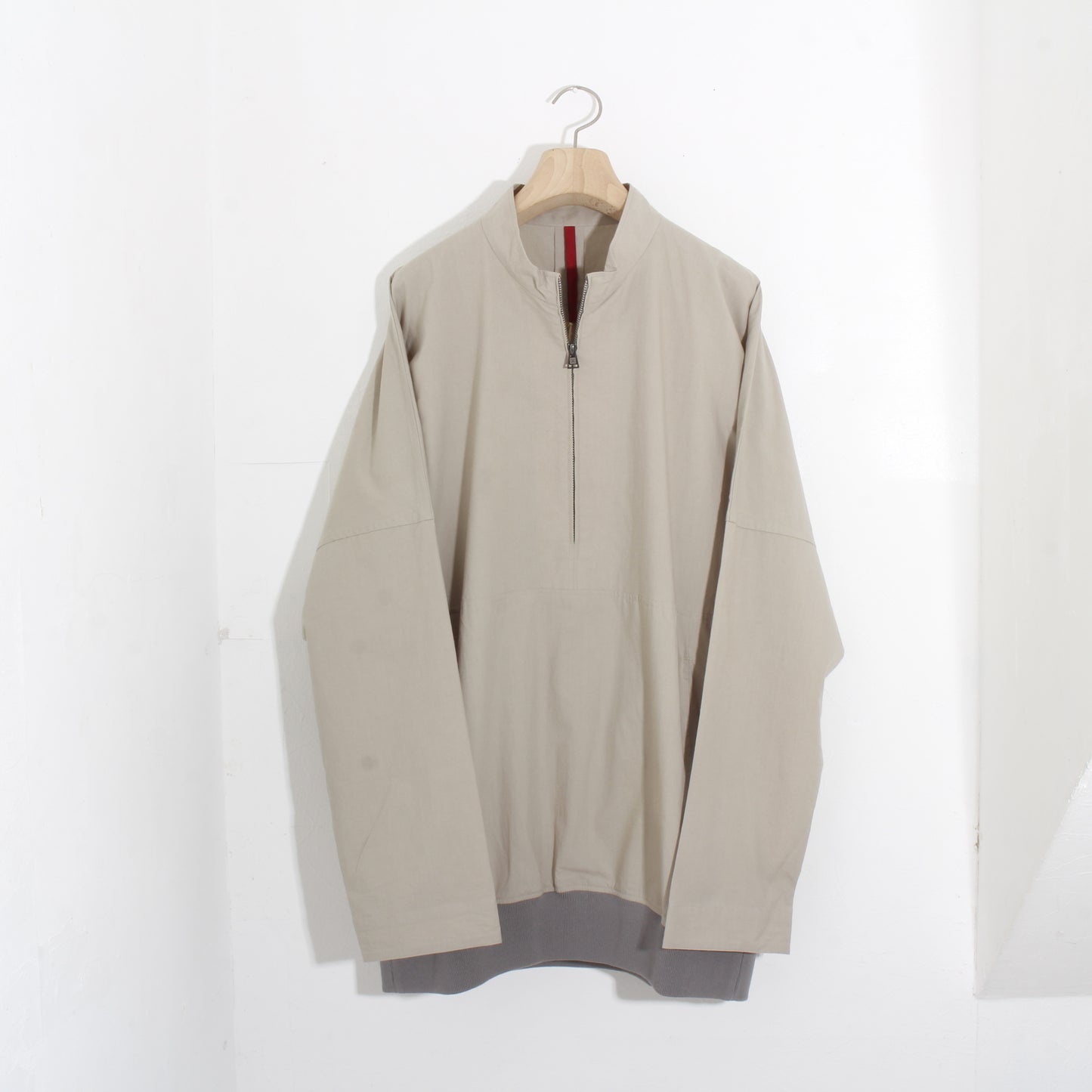 Light cotton half zip pullover / sand beige