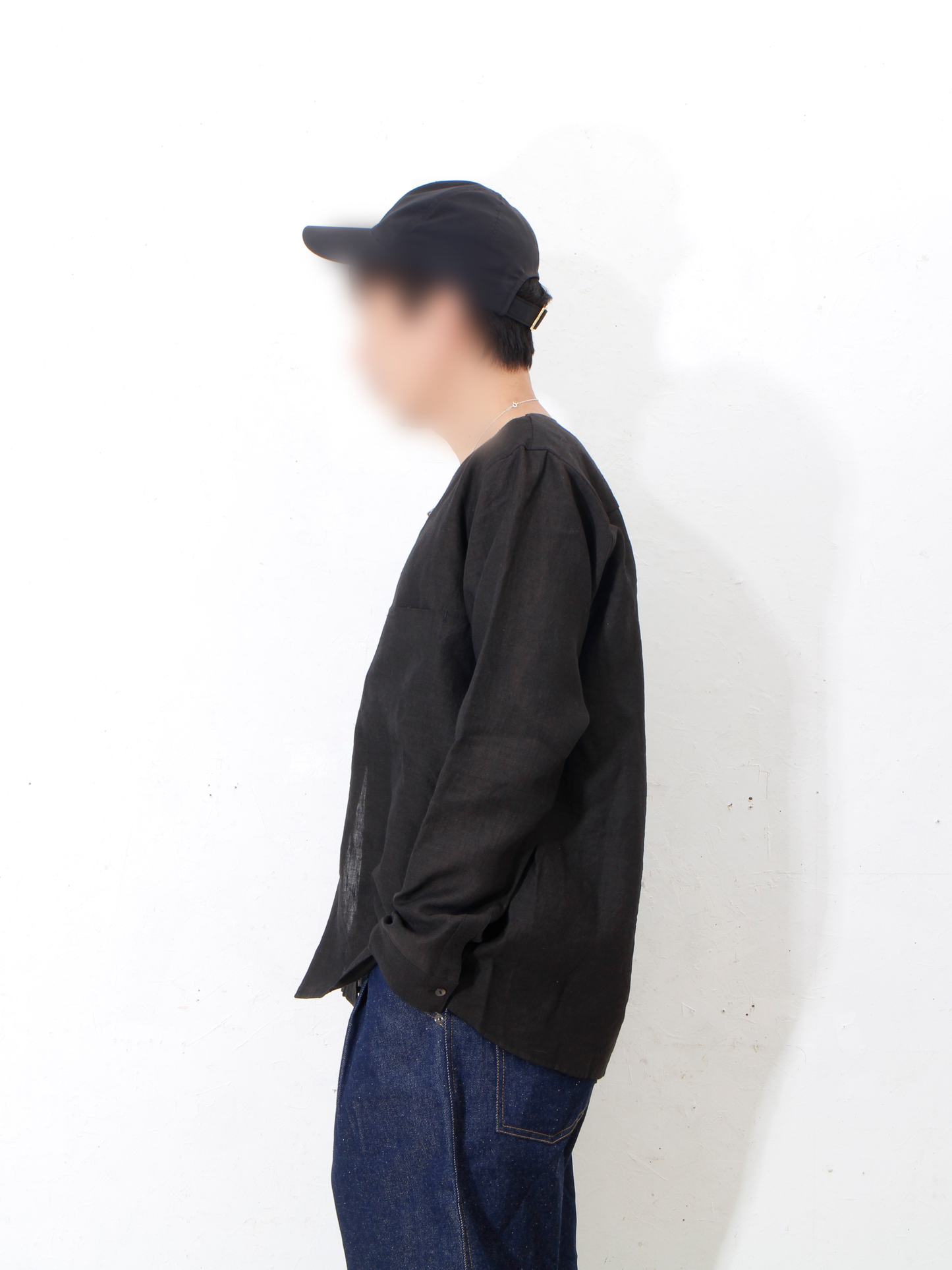 Linenwool nocoller shirts / black