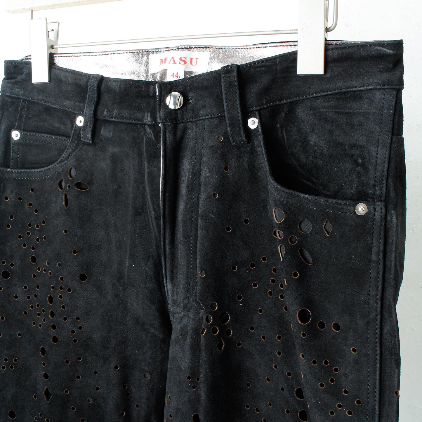GALAXY-CUT LEATHER FLARE PANTS / black