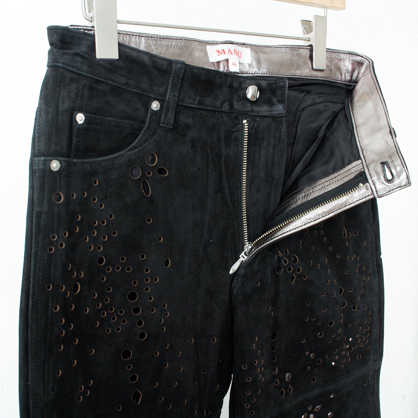 GALAXY-CUT LEATHER FLARE PANTS / black