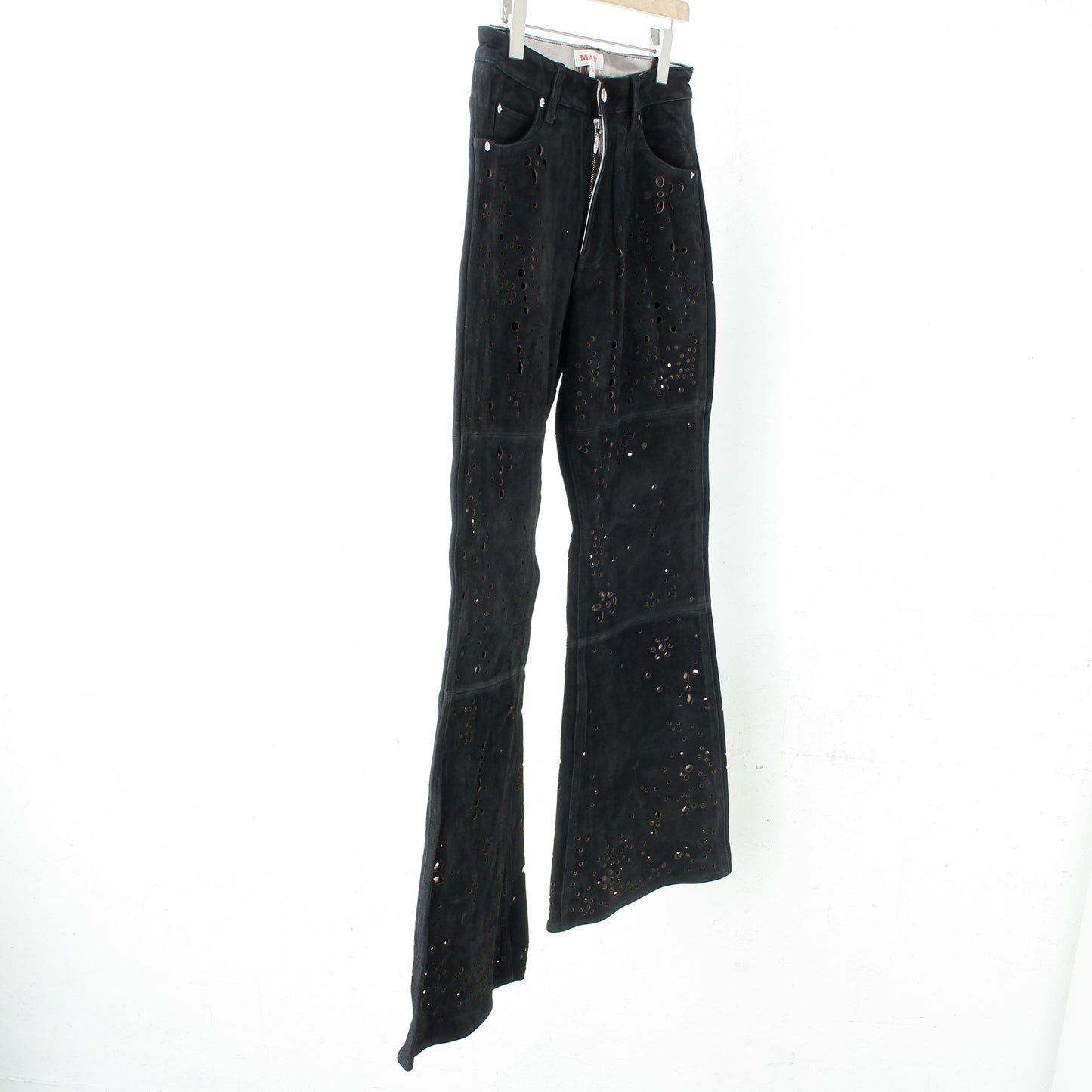 GALAXY-CUT LEATHER FLARE PANTS / black