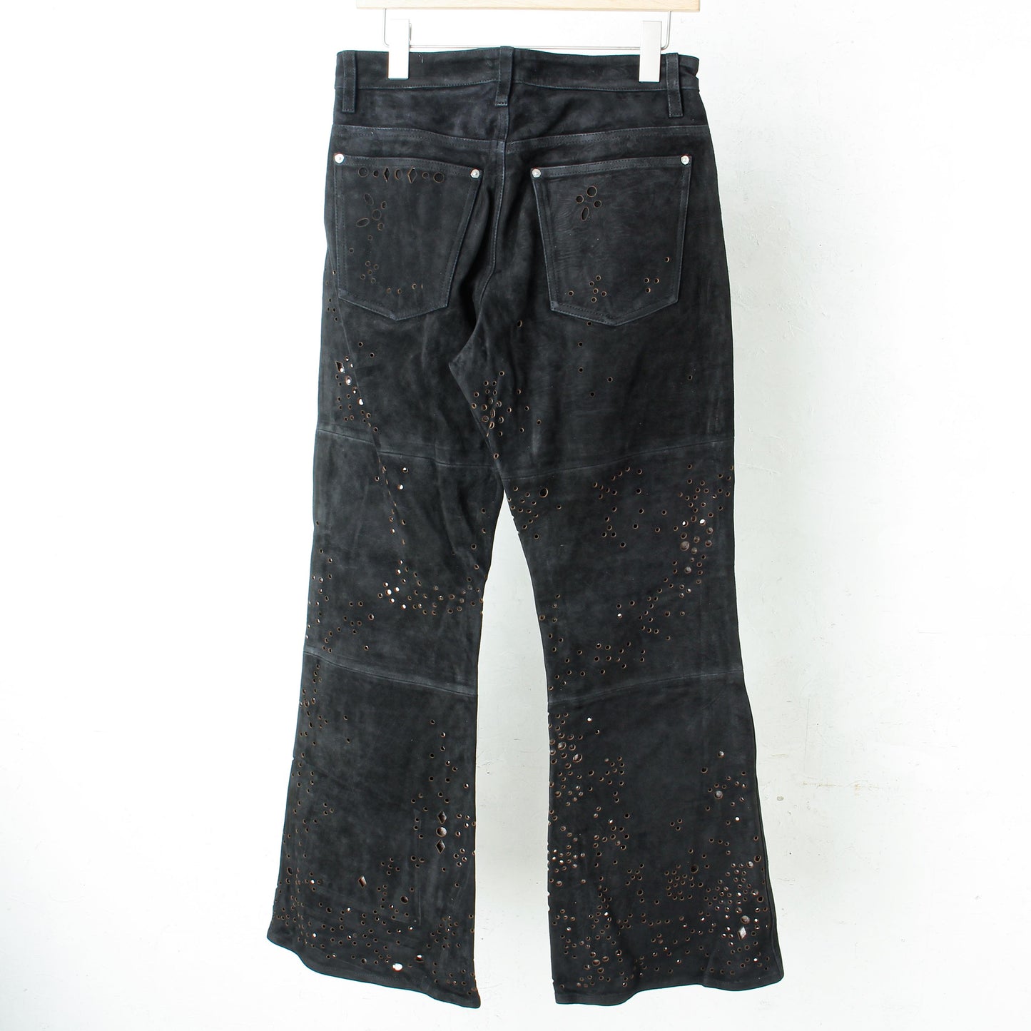 GALAXY-CUT LEATHER FLARE PANTS / black