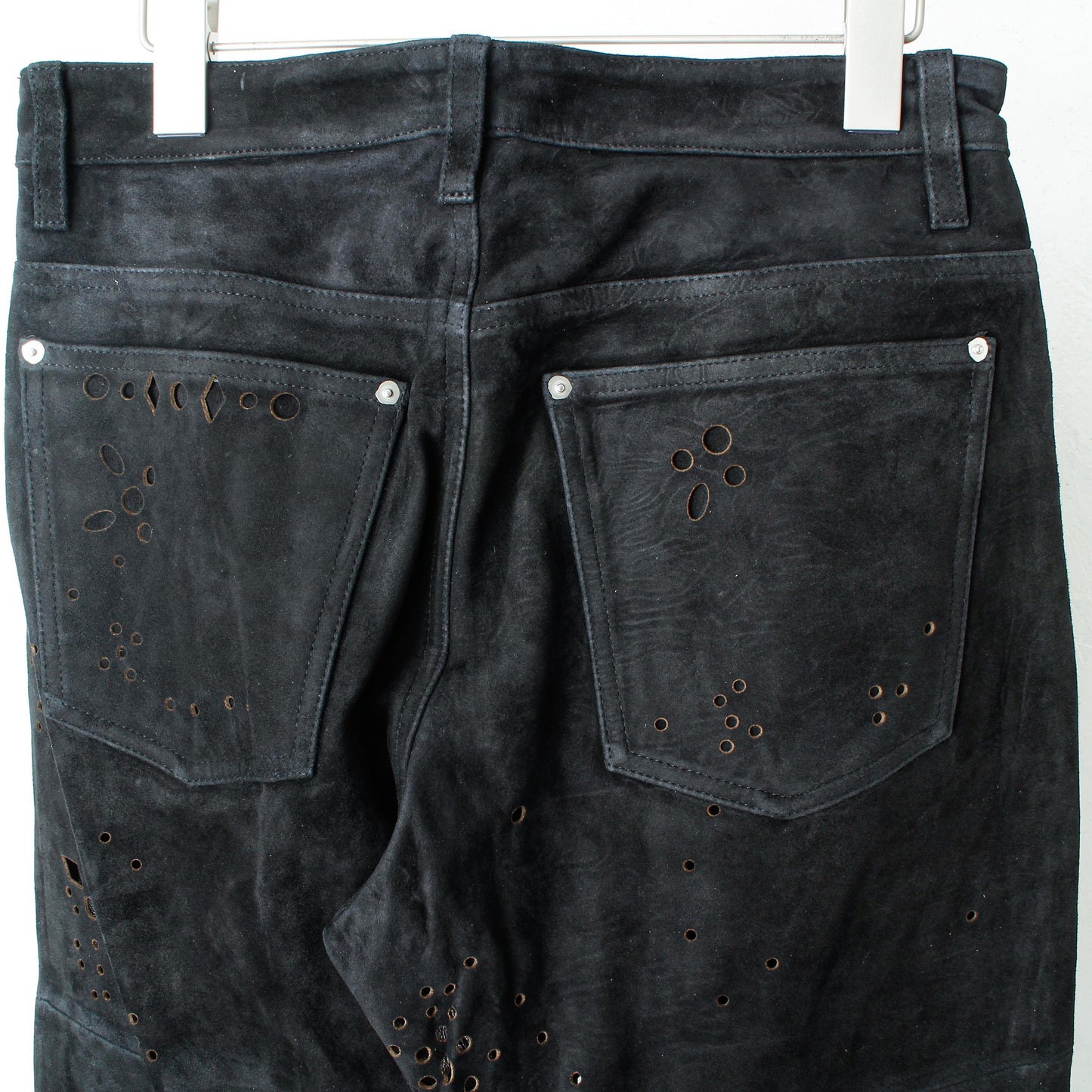 GALAXY-CUT LEATHER FLARE PANTS / black