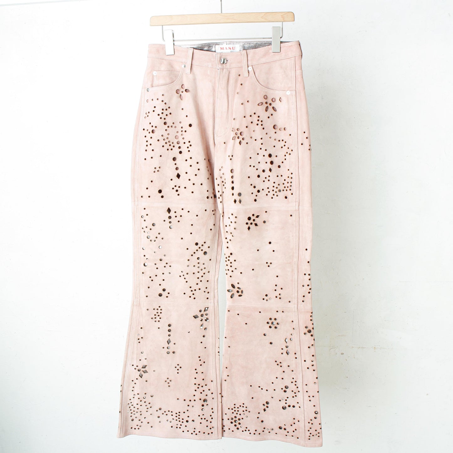 GALAXY-CUT LEATHER FLARE PANTS / saimon