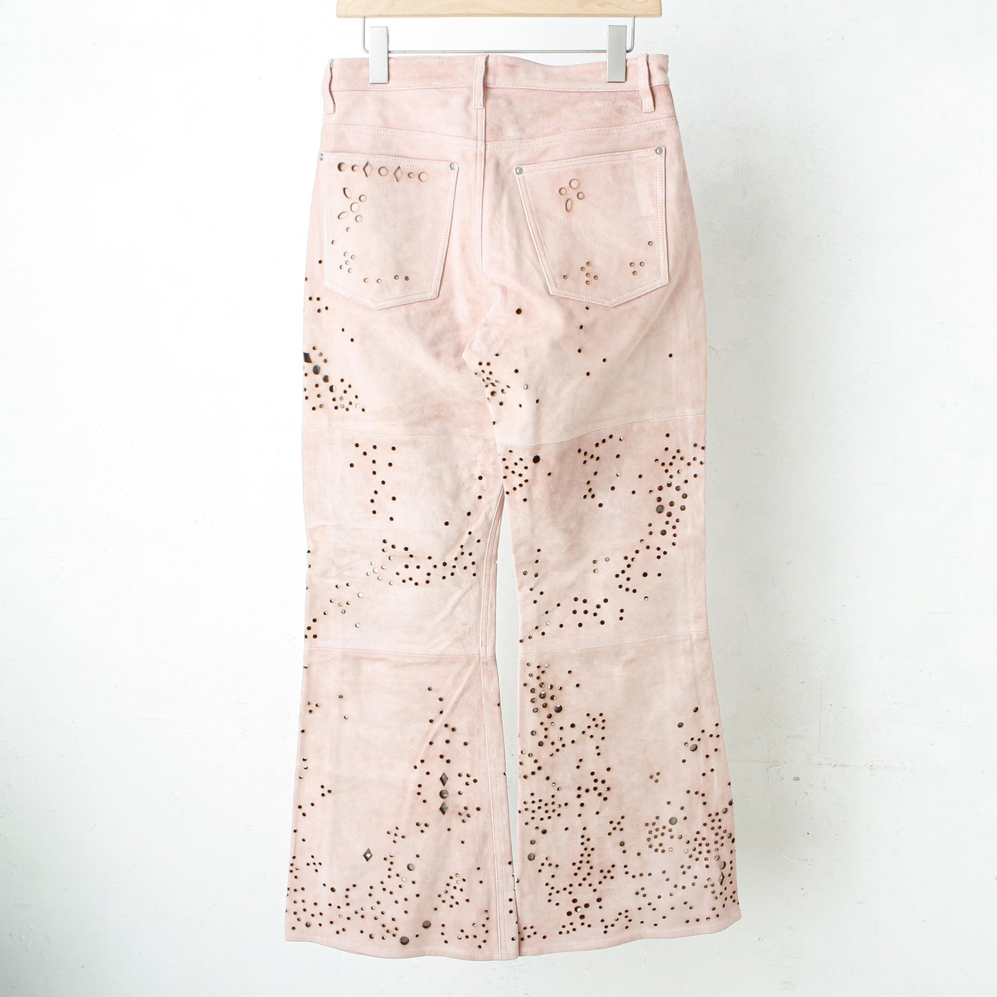 GALAXY-CUT LEATHER FLARE PANTS / saimon