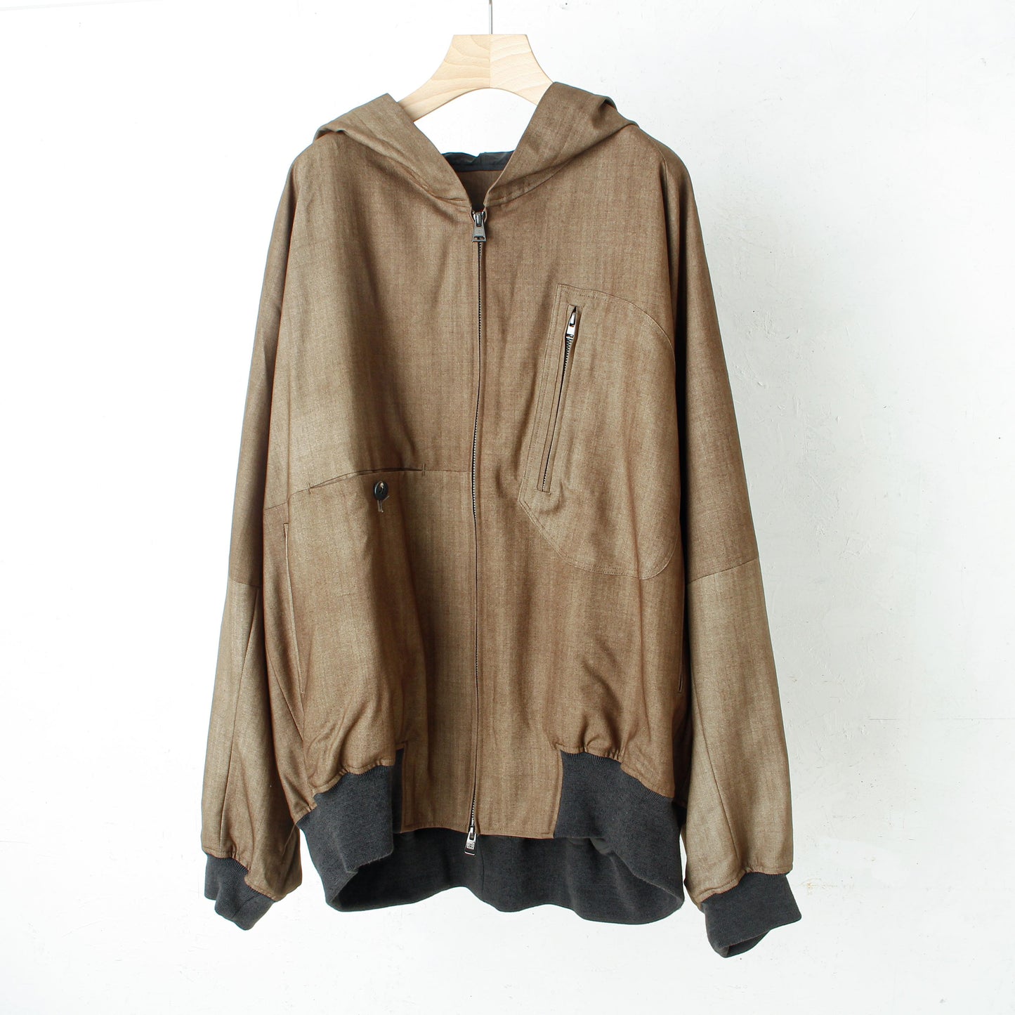 Uneven Dyed Wool Hoodie Blouson / beige