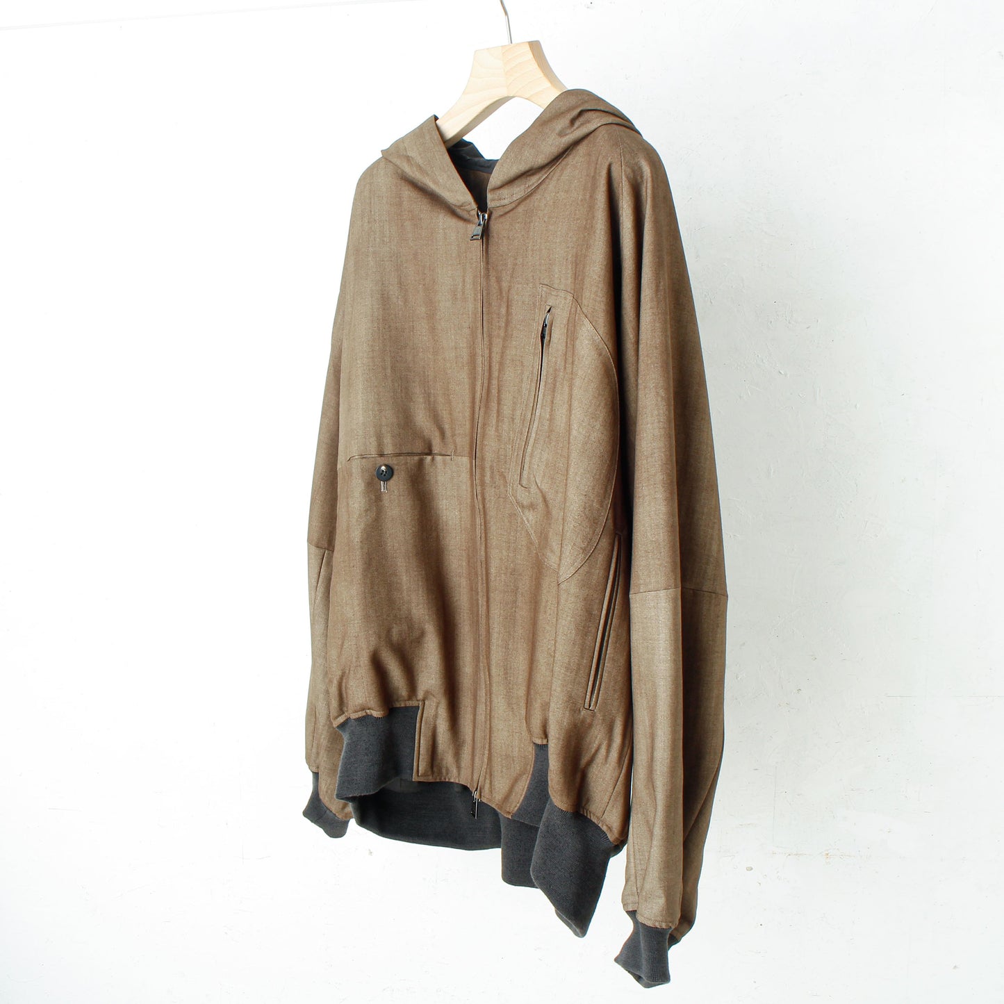 Uneven Dyed Wool Hoodie Blouson / beige