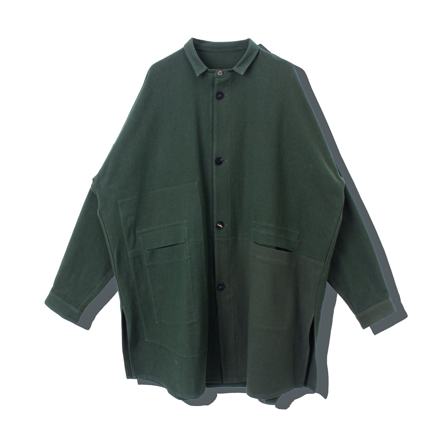 6ply KhadiCotton Pasted Cloth Shirt Coat / KHAKI-GREEN
