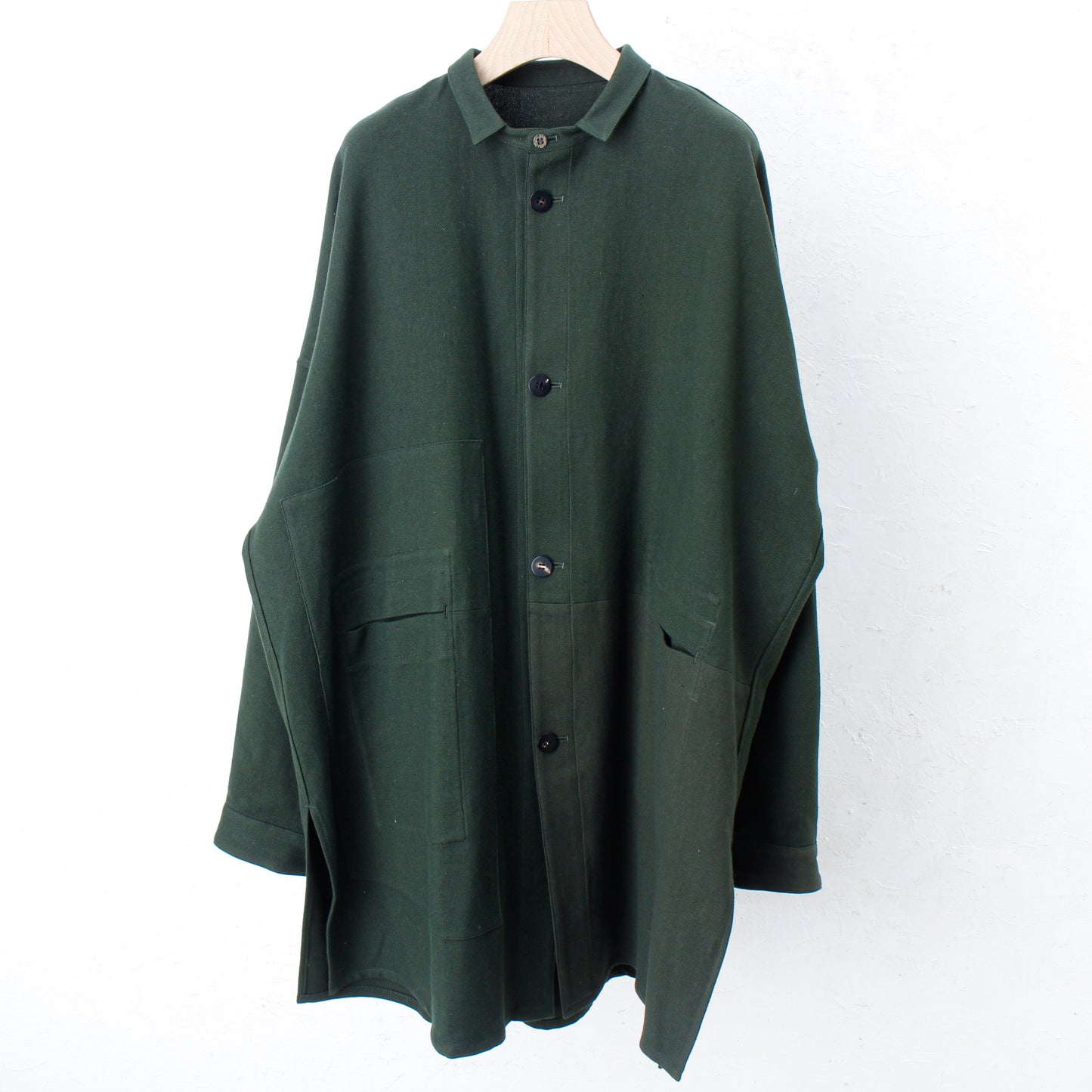 6ply KhadiCotton Pasted Cloth Shirt Coat / KHAKI-GREEN